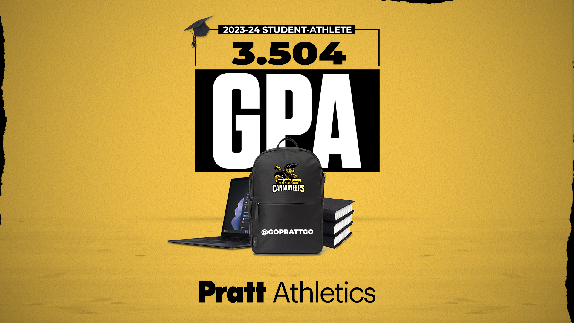 Graphic depicting Pratt student-athlete's 3.504 grade-point average for the 2023-24 academic year.