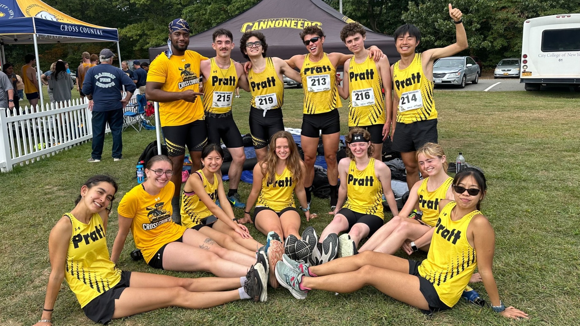 The Pratt Cross Country teams pose for a group photo after the 2024 Golden Eagle Invitational.