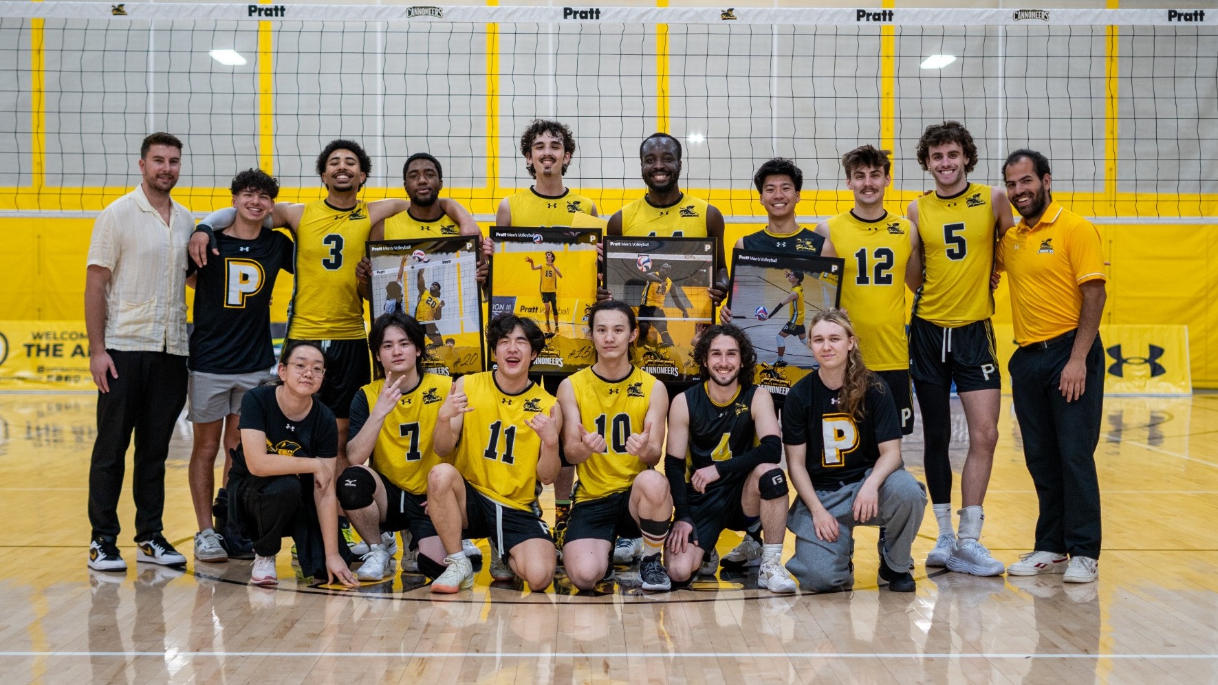 The Pratt Men's Volleyball team poses for a photo on Senior Day.