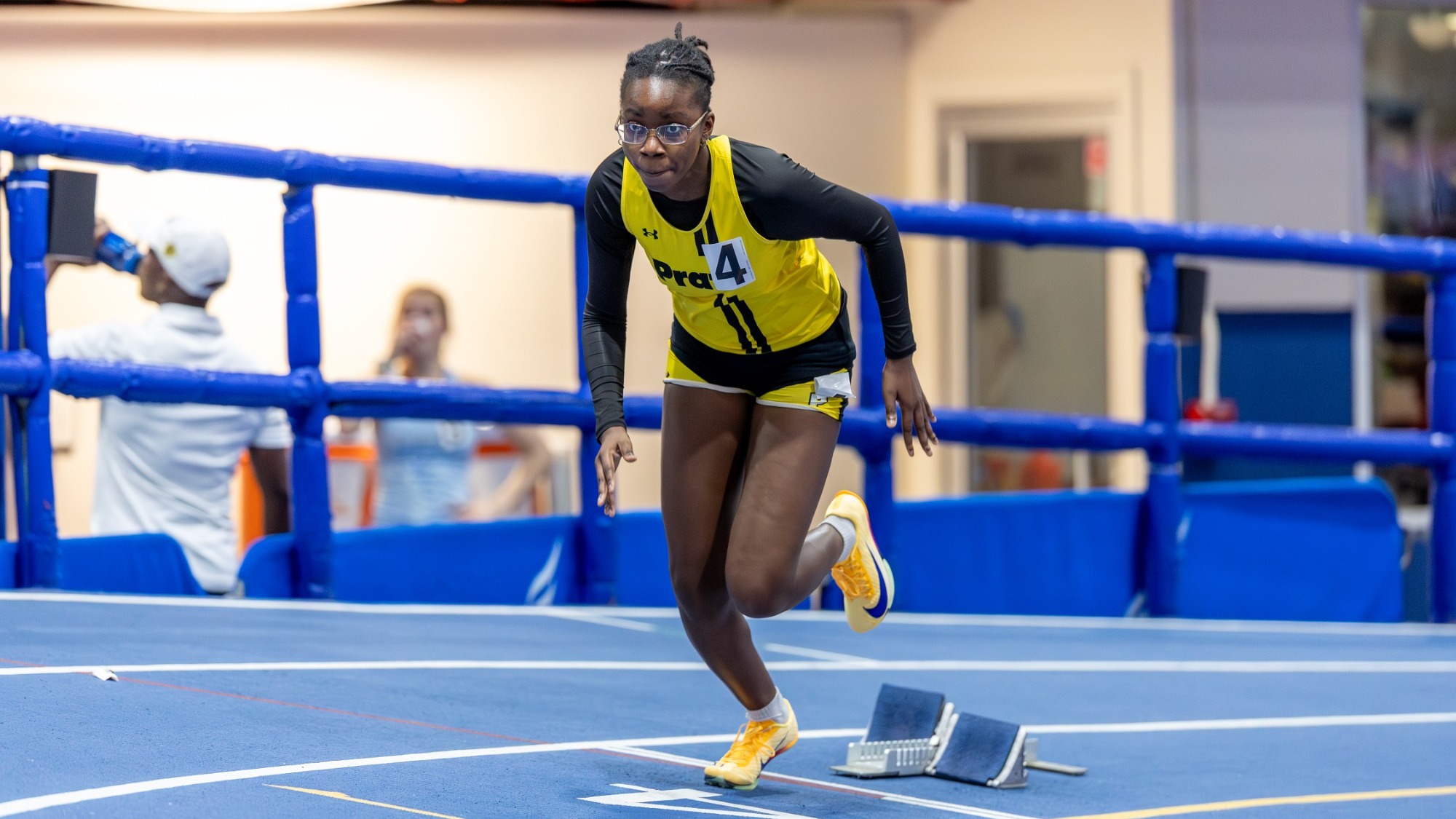 Kemi Ayeni jumps out of the starting blocks