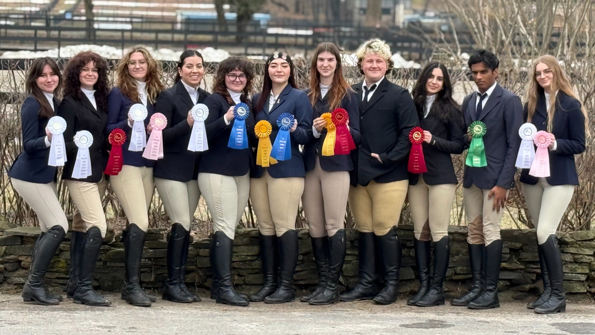 Pratt Equestrian shows their ribbons after the LIU Show