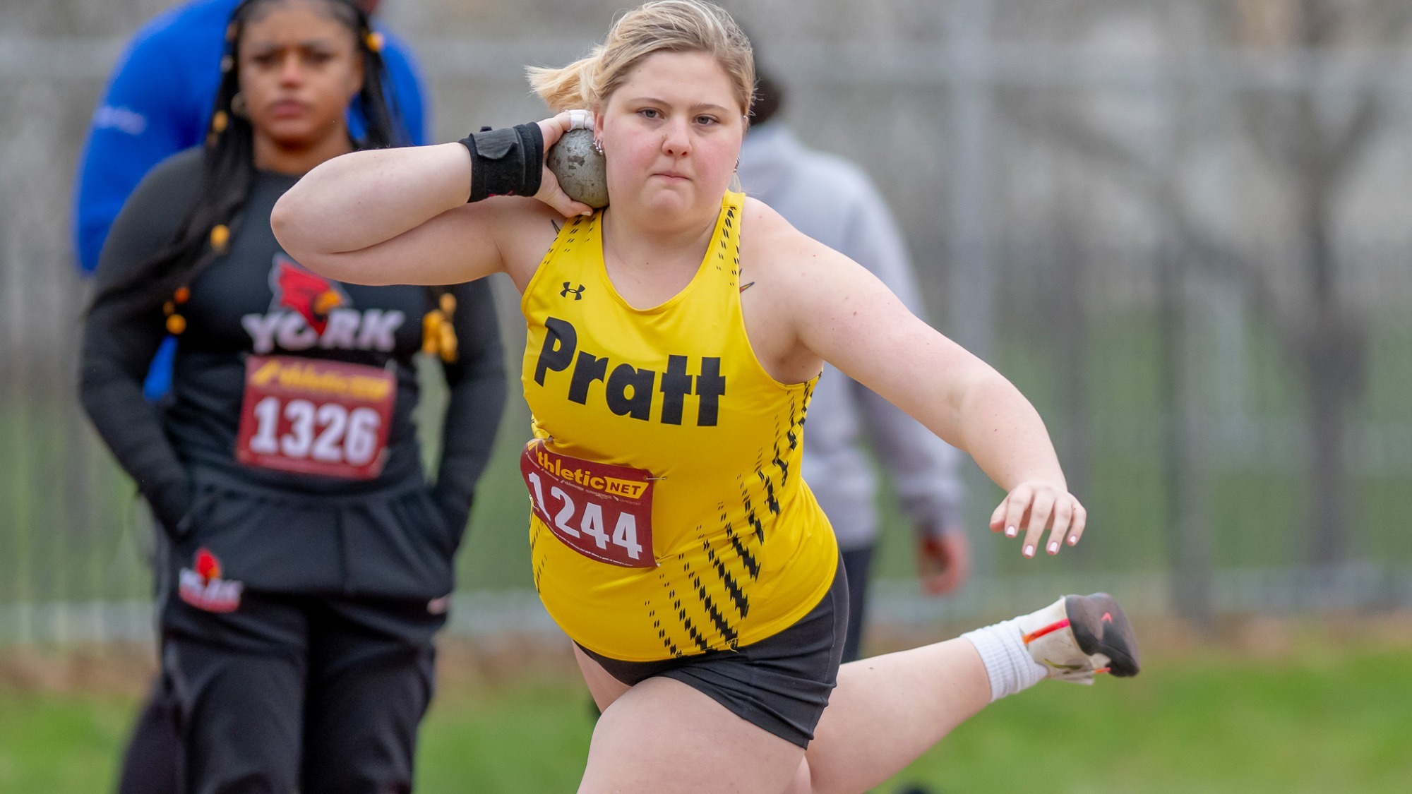 Jordana Halpern competing in the shot put at the 2025 Pratt Invitational
