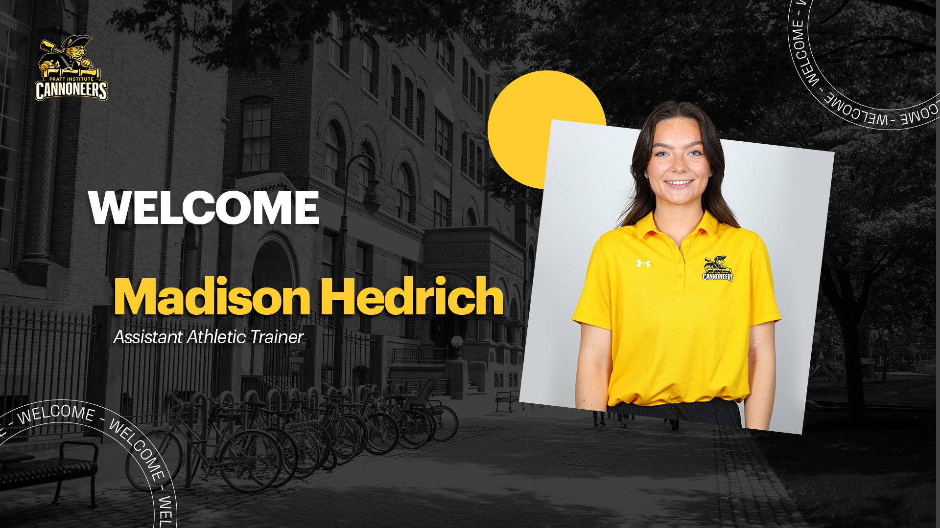 Graphic welcoming Madison Hedrich as assistant athletic trainer.