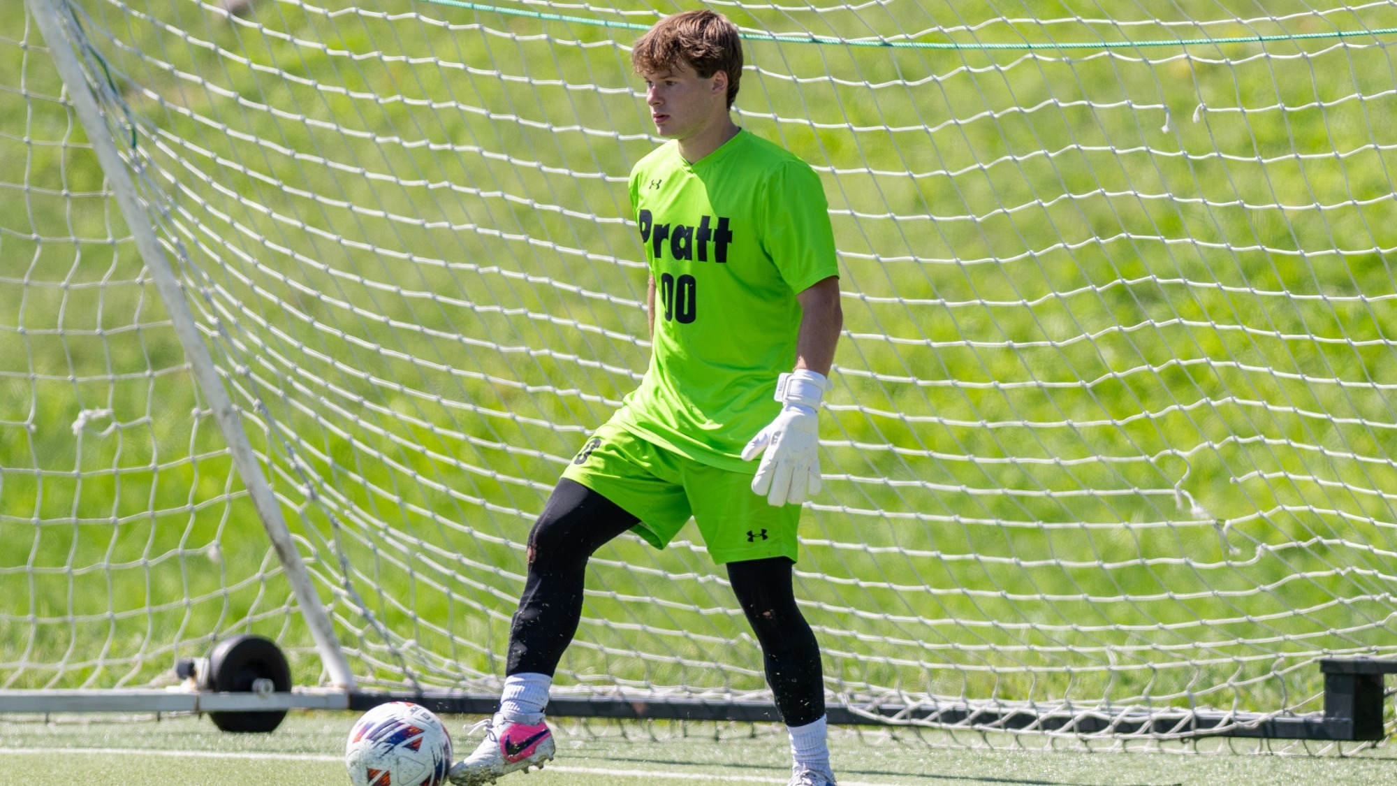 Hayden Pettit plays the ball with his right foot