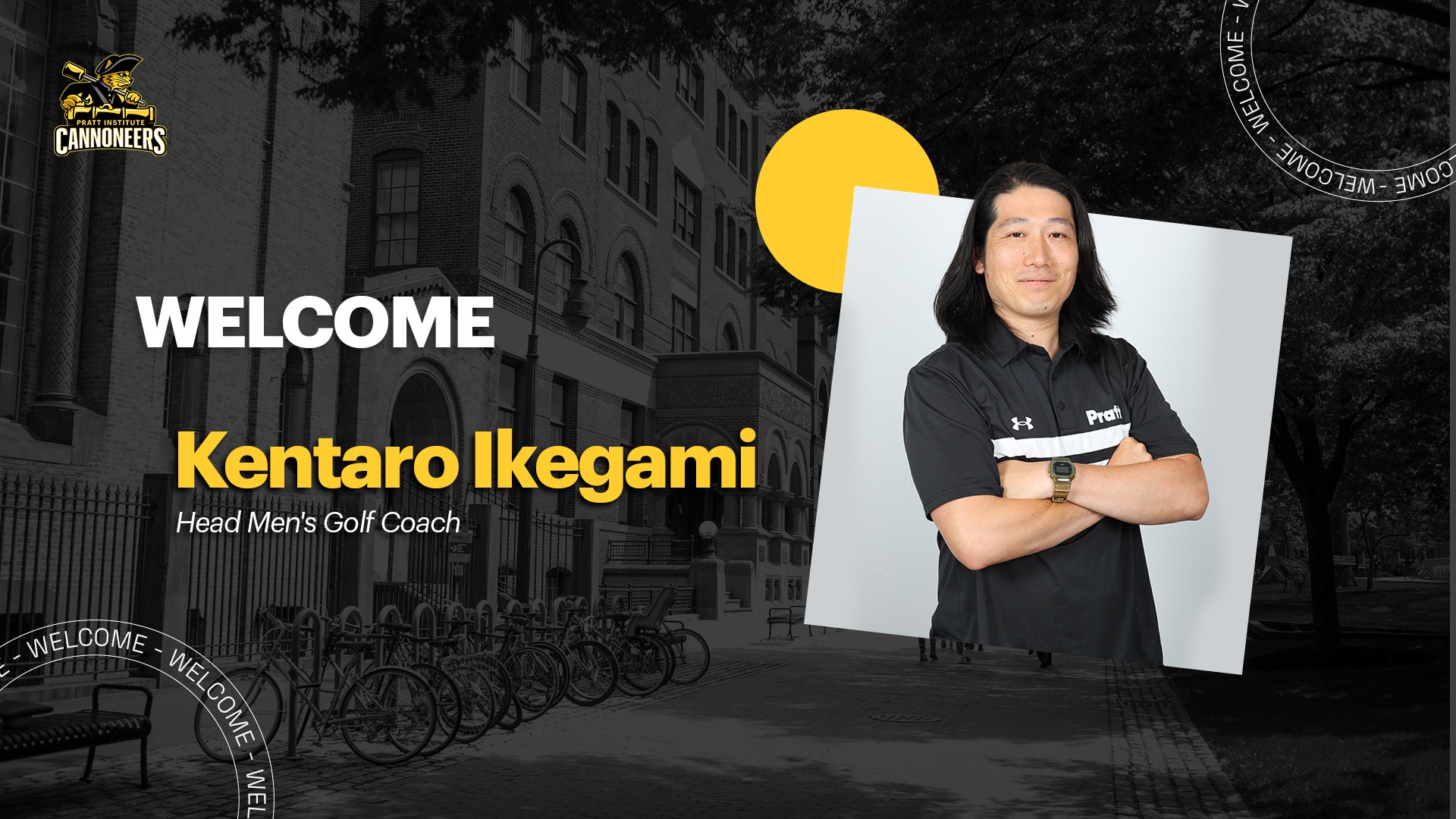 Graphic announcing Kentaro Ikegami as head men's golf coach.