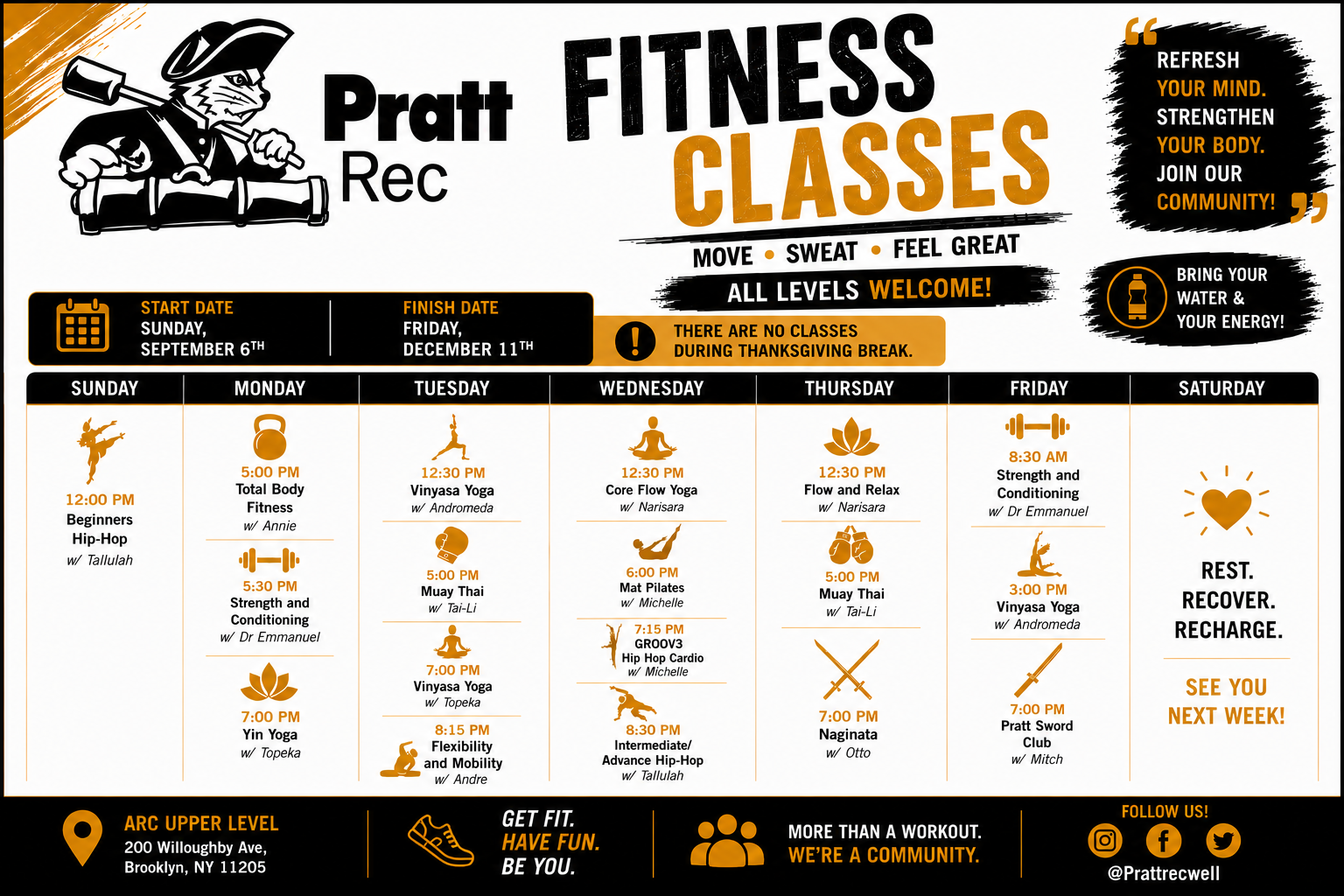 Fitness Class Schedule Fall 2026