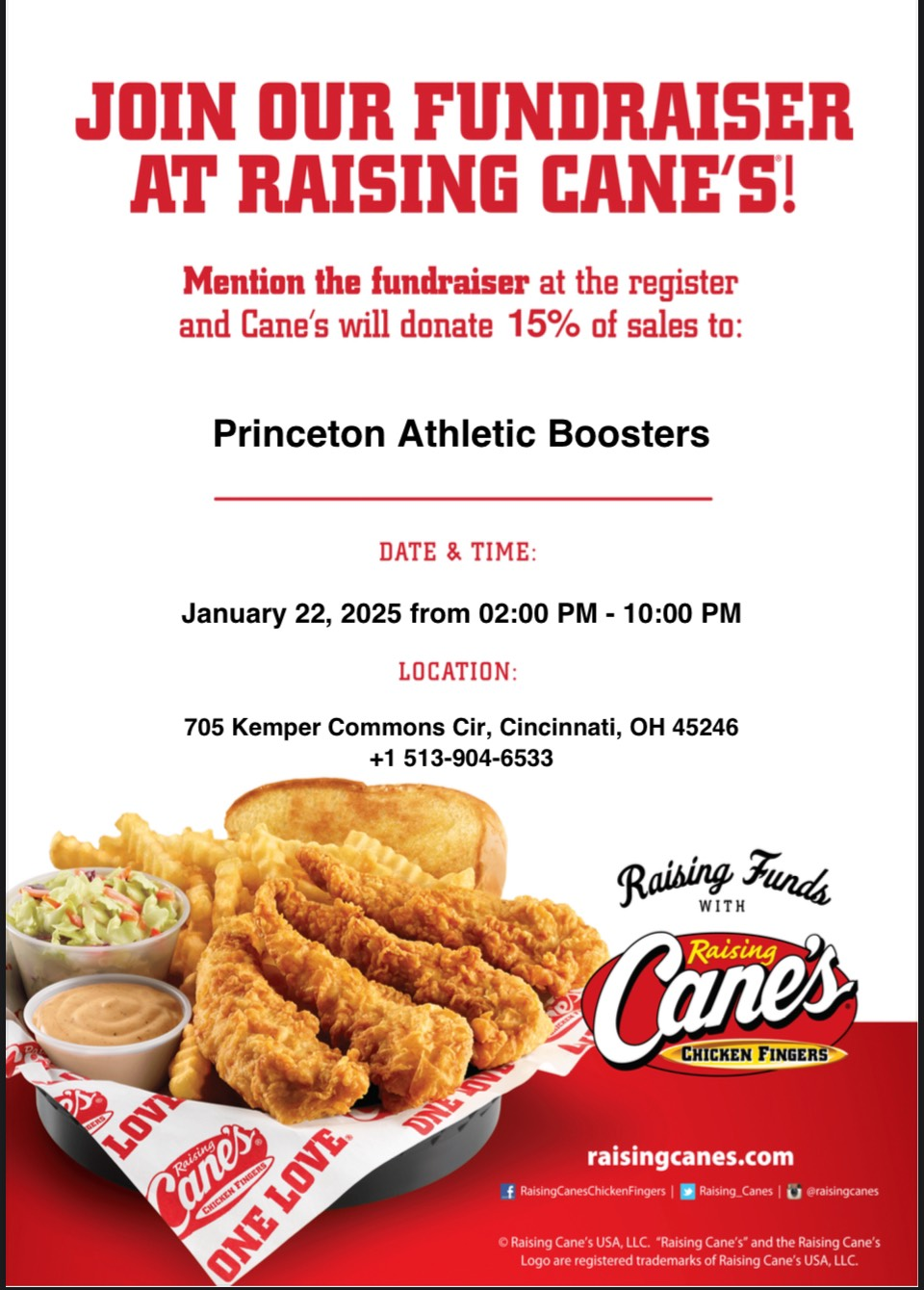 Princeton Athletic Booster Fundraiser - Raising Canes