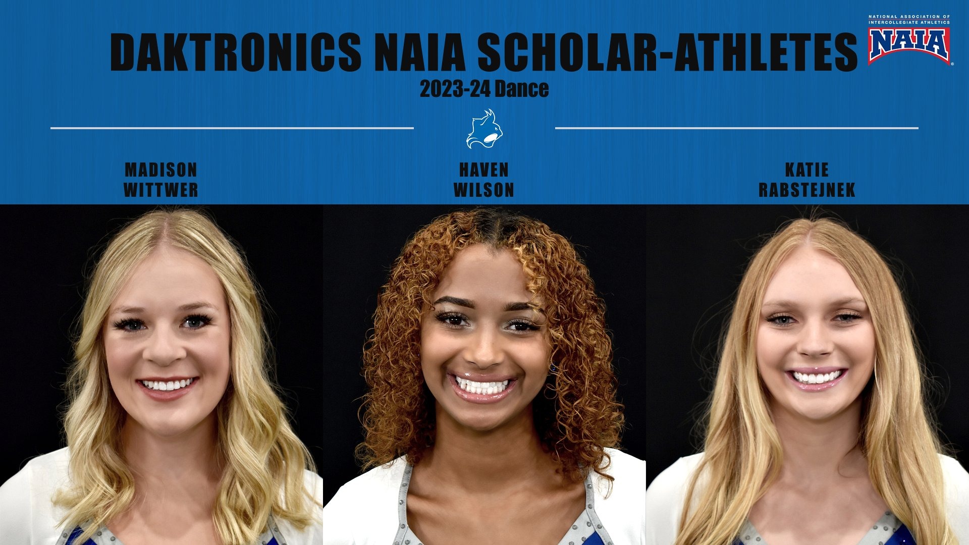 Daktronics NAIA Scholar Athletes 2023-24 Madison Wittwer Haven Wilson and Katie Rabstejnek