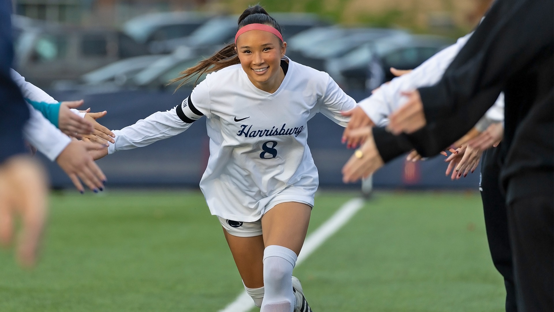 diana pon runs through the handshake line during pregame introductions before the 2025 united east championship game