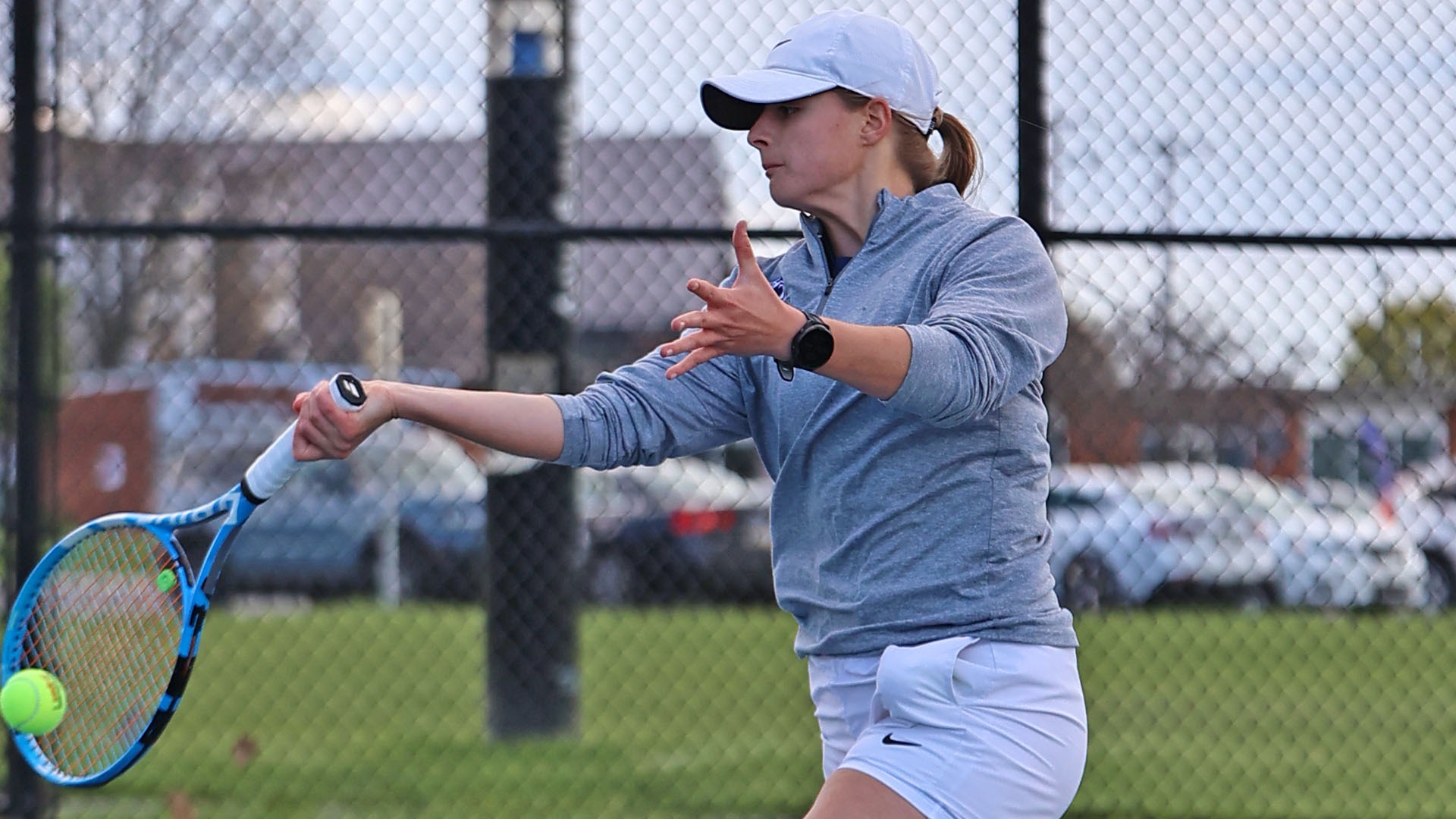 breanna desantis returns a forehand volley during a win over penn state berks in 2025