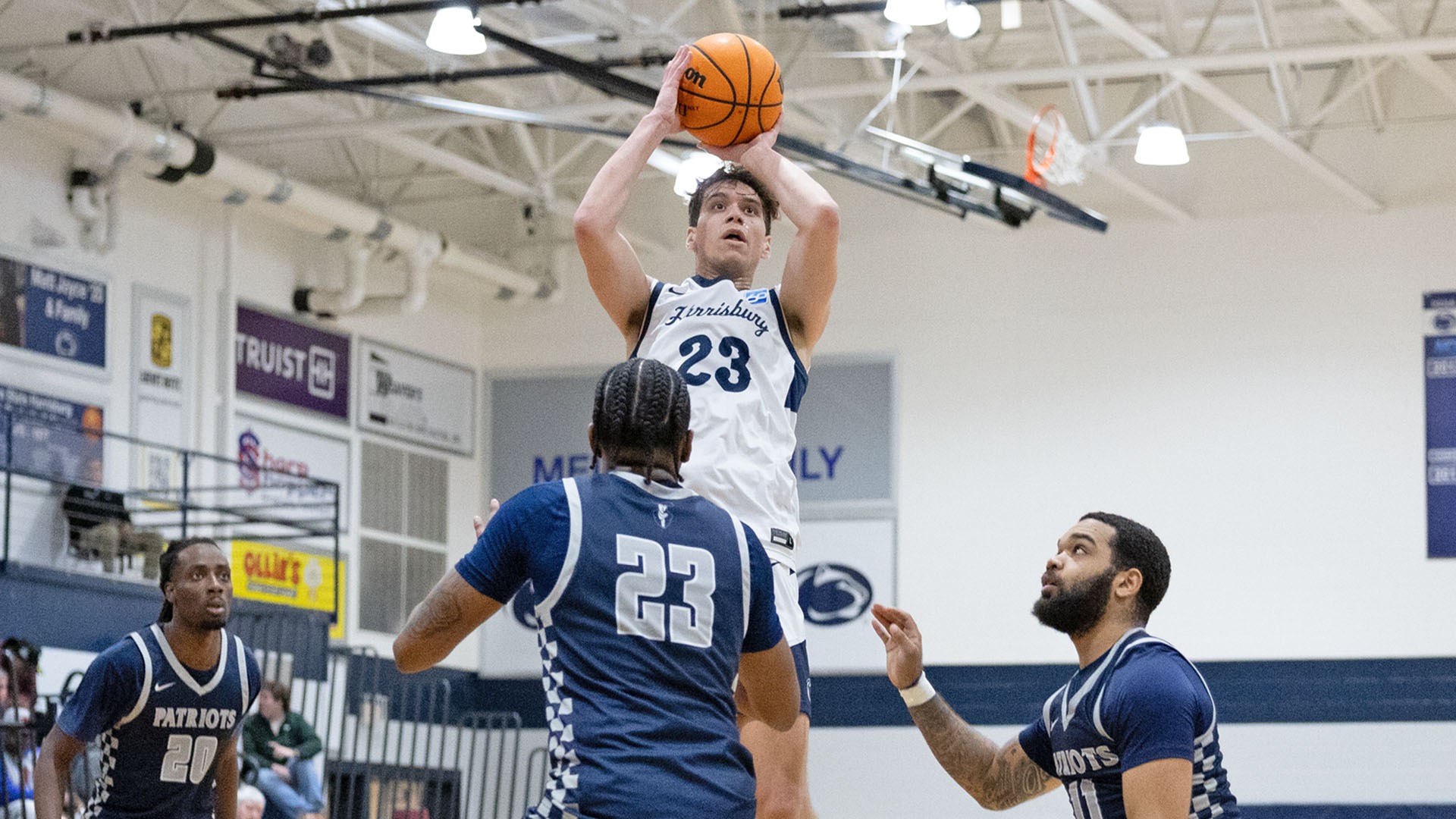 justin leddo shoots a jumper in a win over valley forge at the capital union building