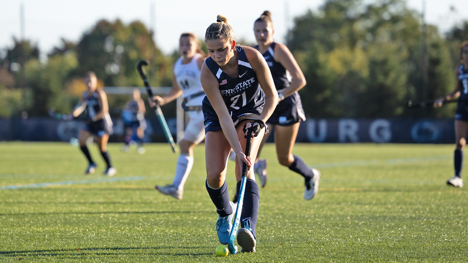 alysa mccarthy dribbles the ball down the field against st mary's college of maryland in 2026