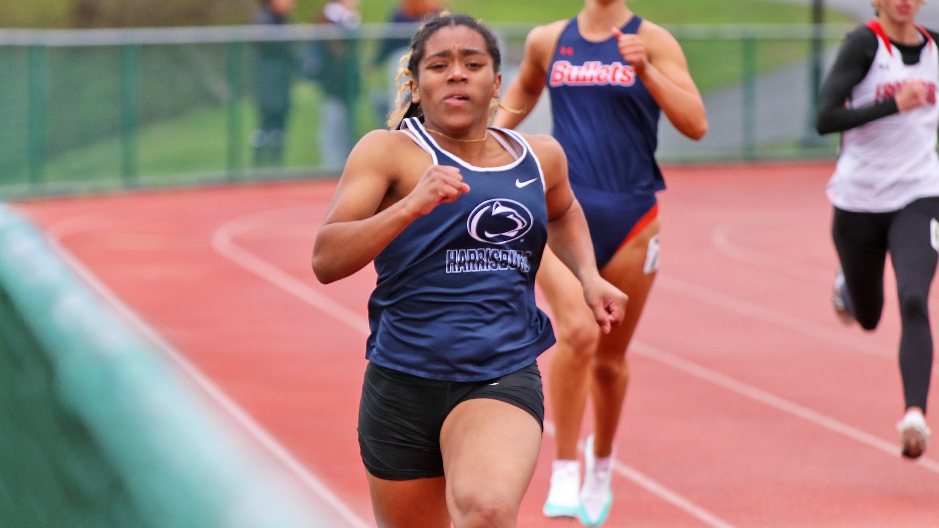 destiny samuels runs the 400m during an outdoor meet at messiah in 2025