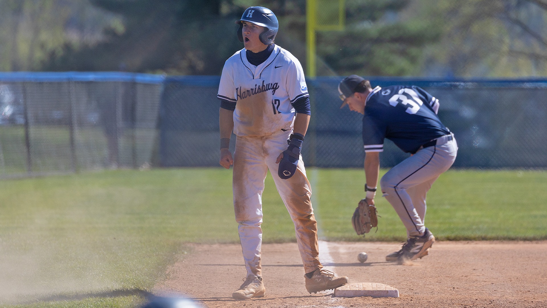 james quici yells towards the dugout after hitting an rbi triple during a win over penn state abington in 2026