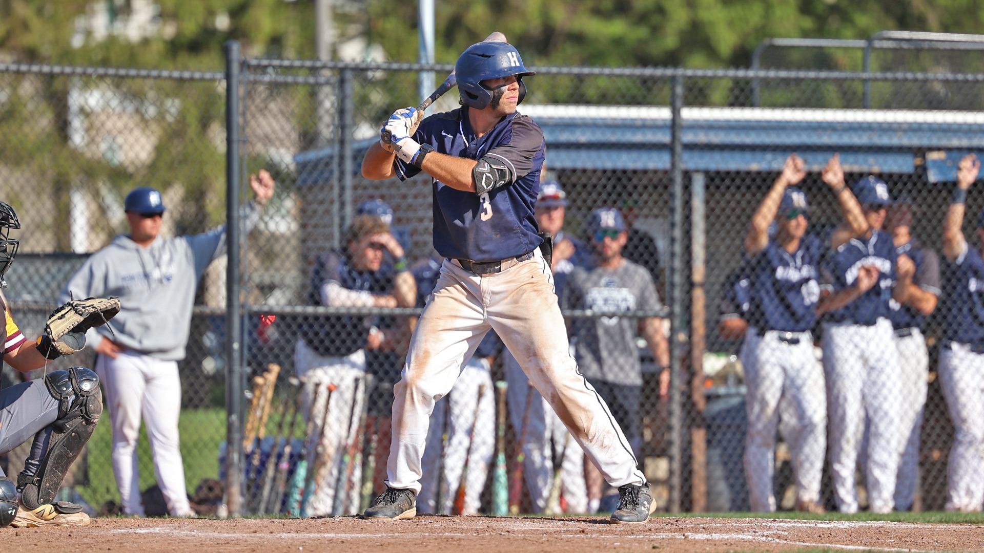 nate lapp stands at bat in a game against salisbury