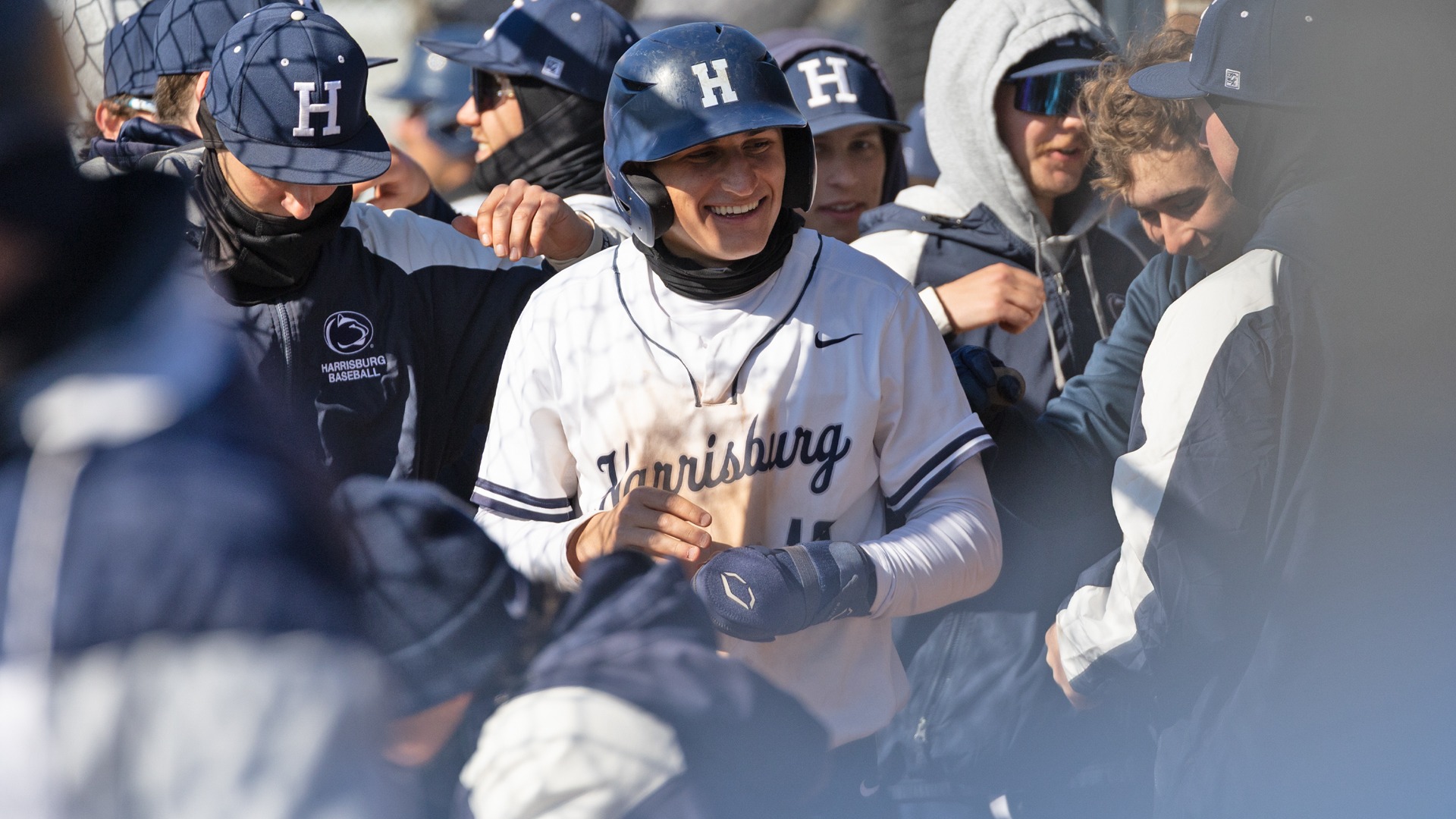 james quici celebrates after scoring a run in a win against st marys