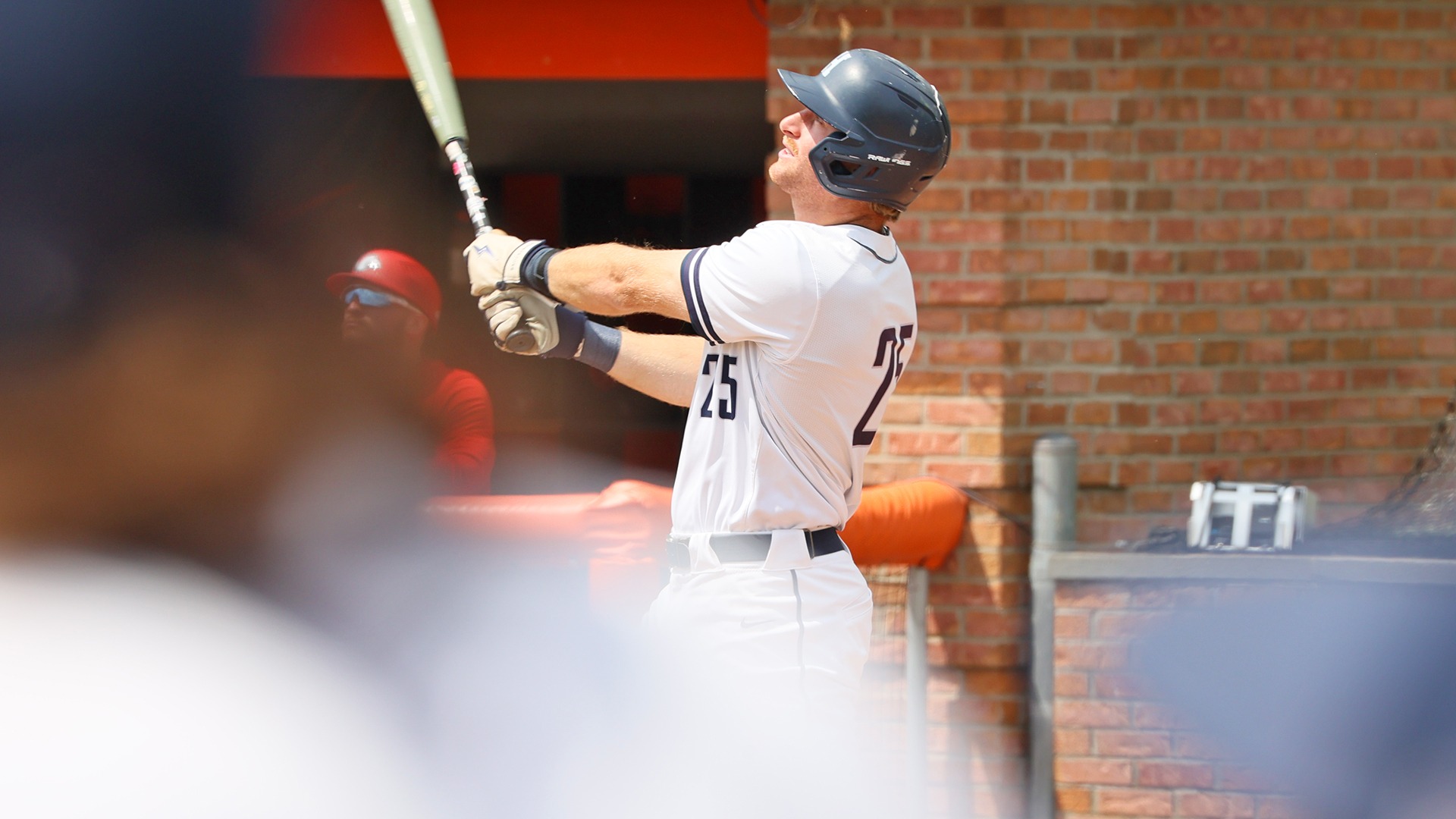 blaine waltimyer follows through on a swing during a game against lancaster bible in the united east tournament in 2026