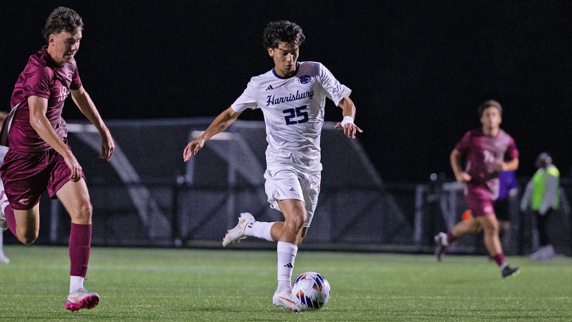 ariel garcia dribbles the ball to eventually score a goal against susquehanna in 2026
