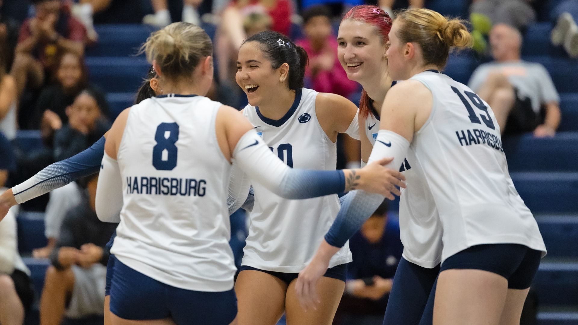 nicole dos santos celebrates with teammates after scoring a point during a match against gettysburg in 2026