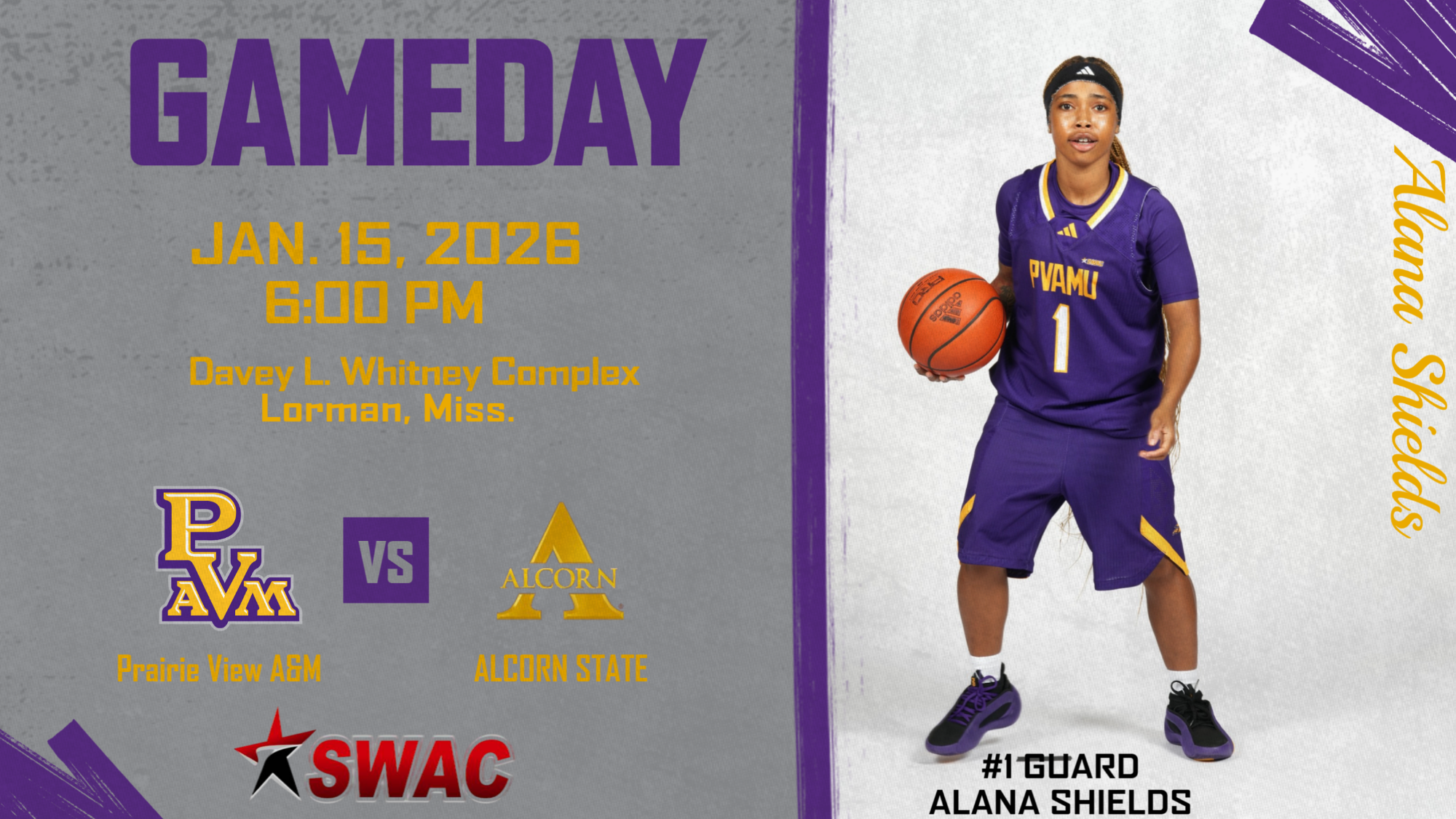 Alana vs Alcorn Gameday graphic 1.15.26