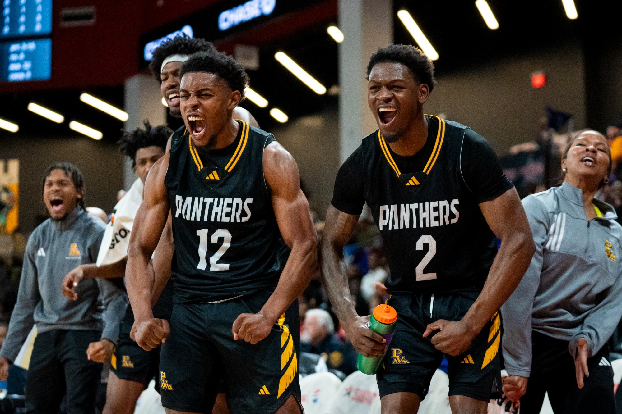 team celebration with semi-finals win over AAMU