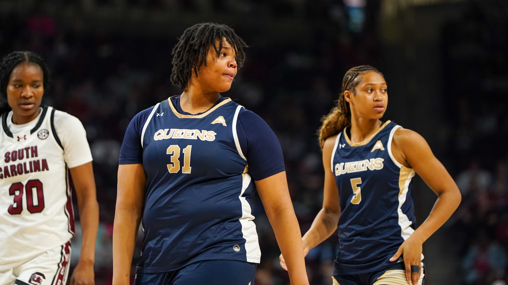 Breah Franks looking at bench at USC
