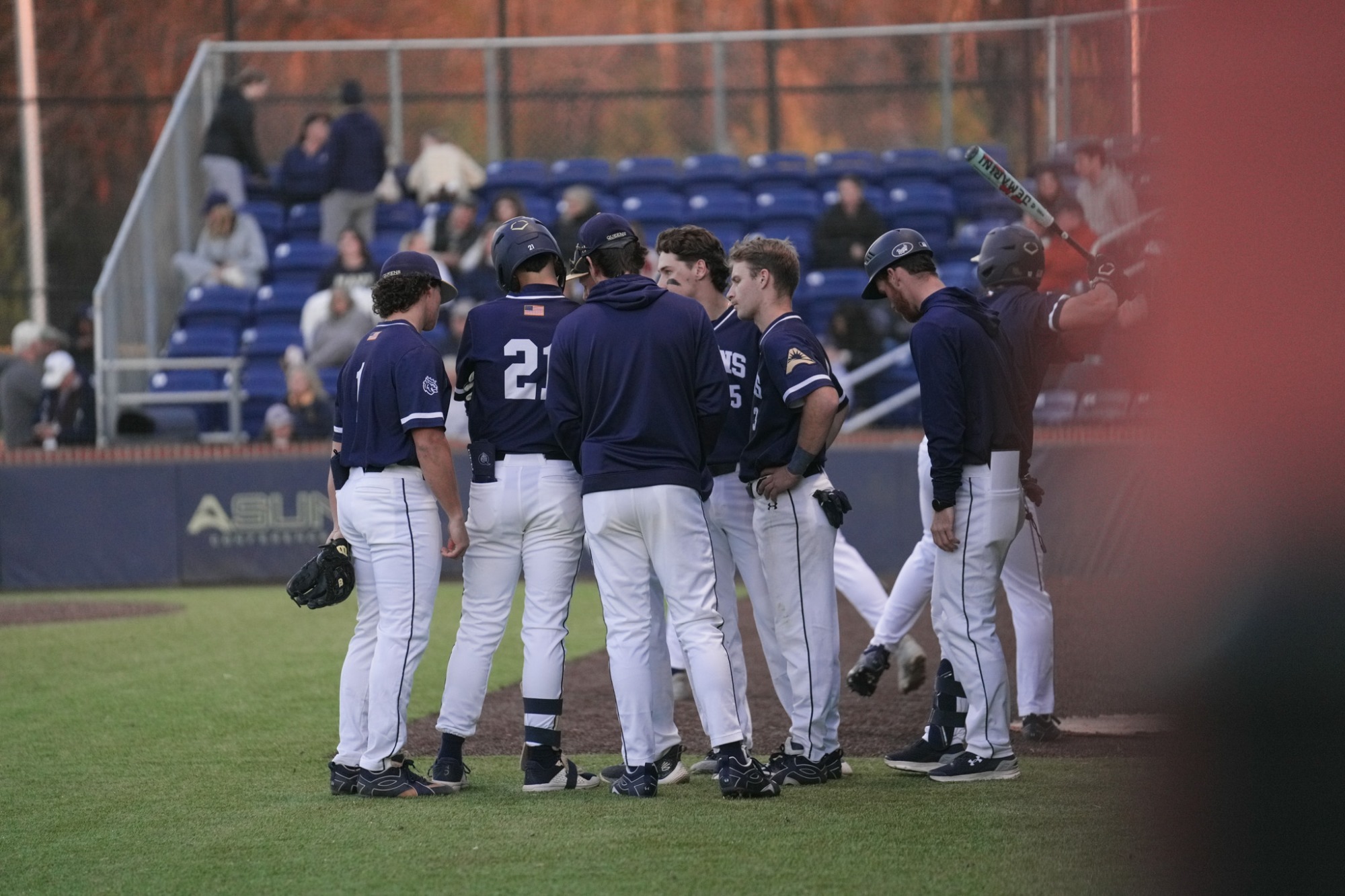 Baseball huddle vs. Navy