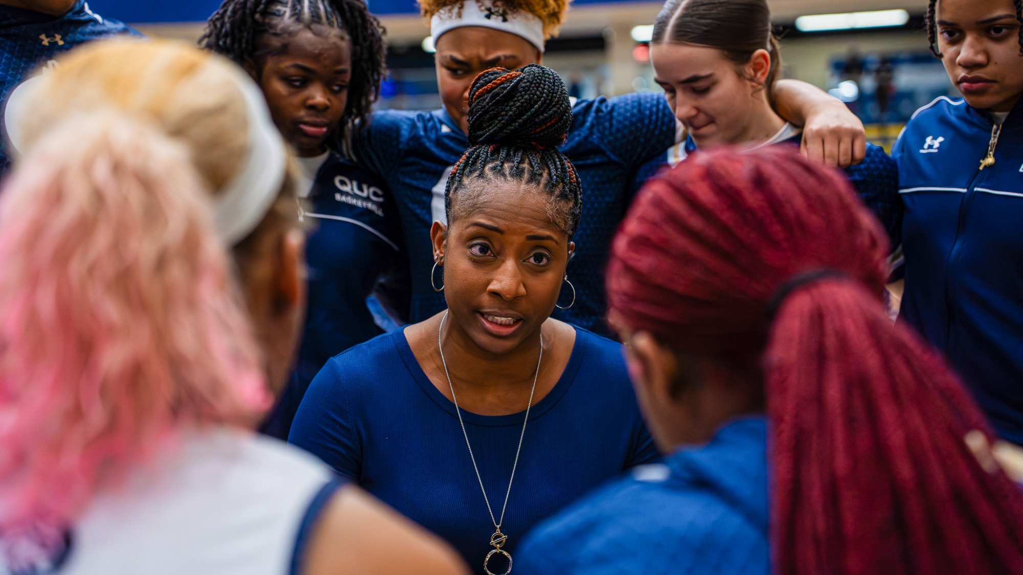Jen Brown in timeout huddle