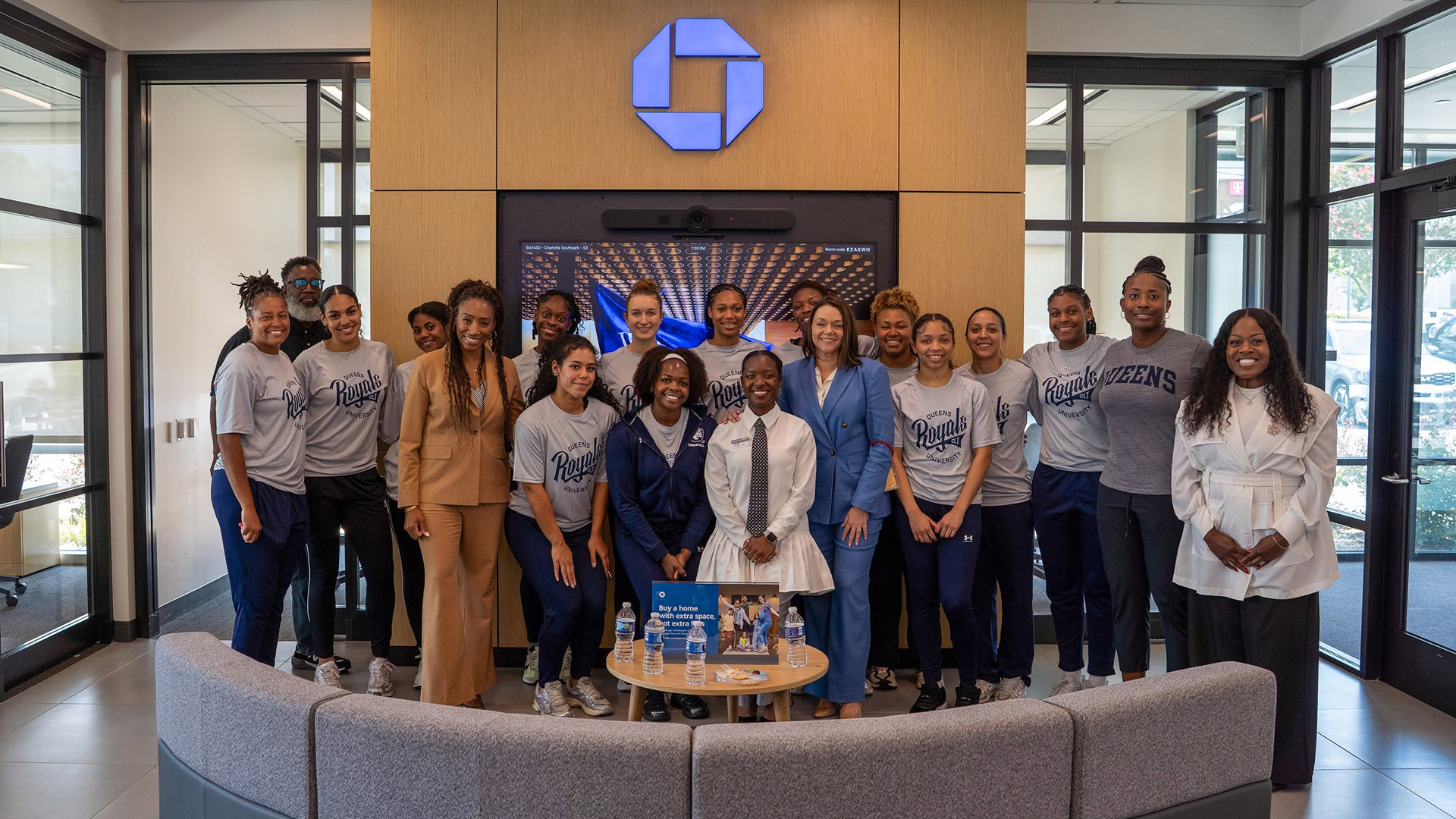 Women's basketball at banking event.