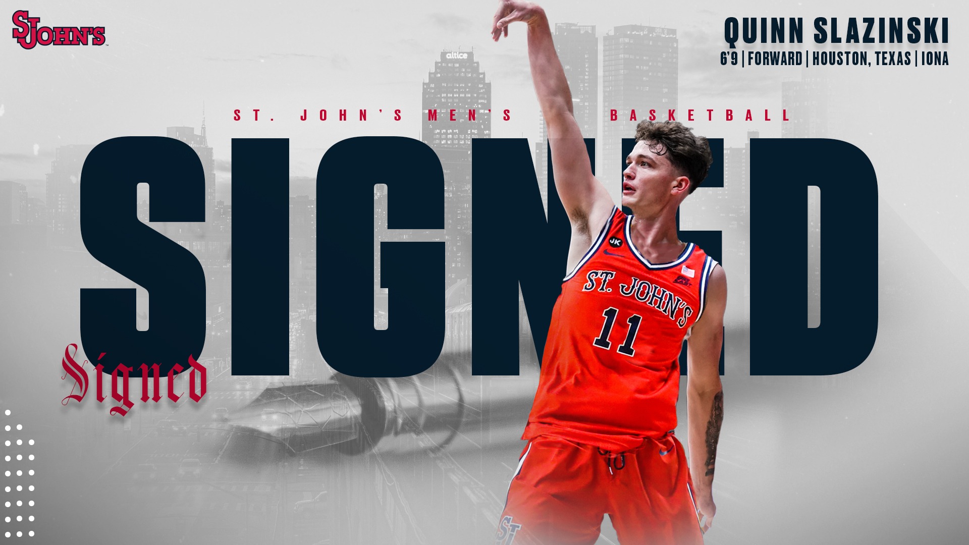 Quinn Slazinski Signs with St. John’s Men’s Basketball Program St