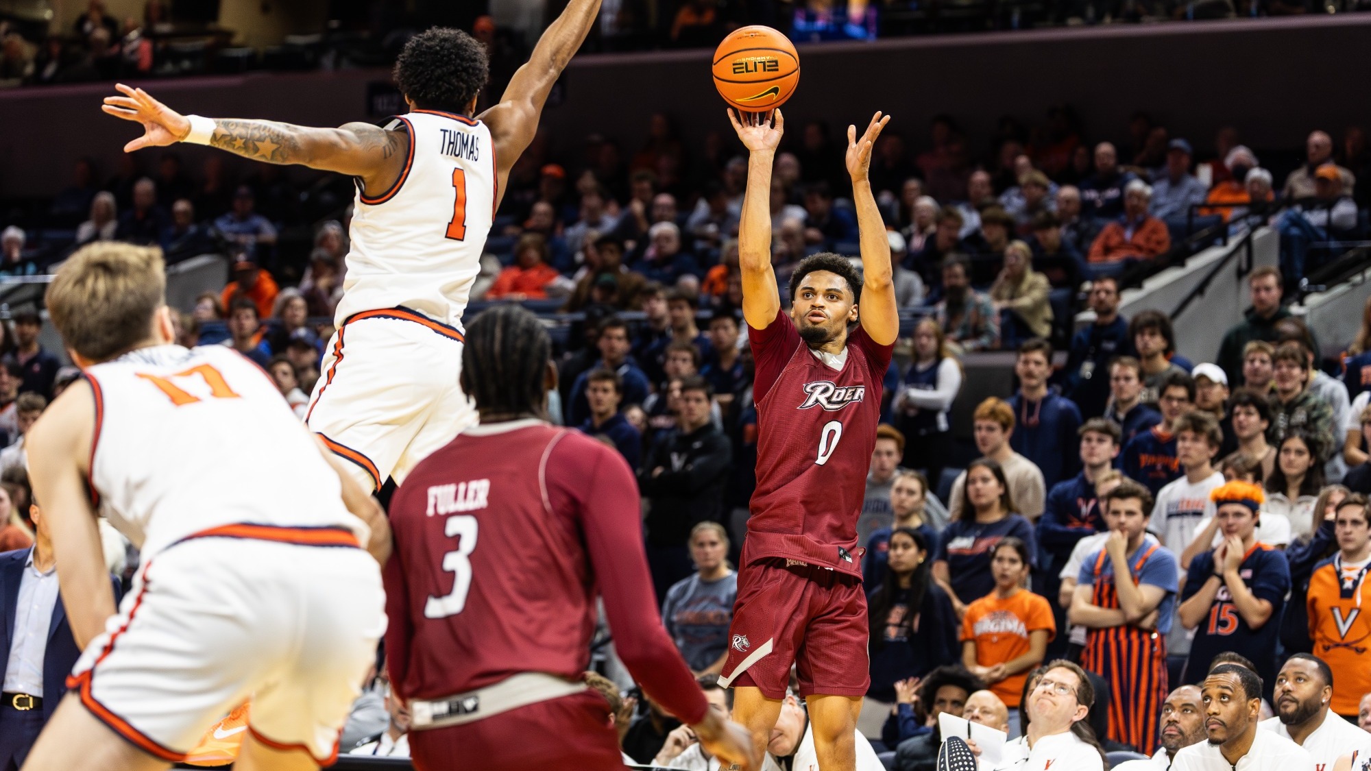 Images from the Rider Broncs vs Virginia Cavaliers mens basketball game-Monday, Nov. 03, 2025 at  in Charlottesville, VA.
 
Rider hung close the first half but a revamped Virginia Cavaliers team got rolling in the second half and closed out for an 87-53 opening night victory


(Photo by Sideline Media Productions)