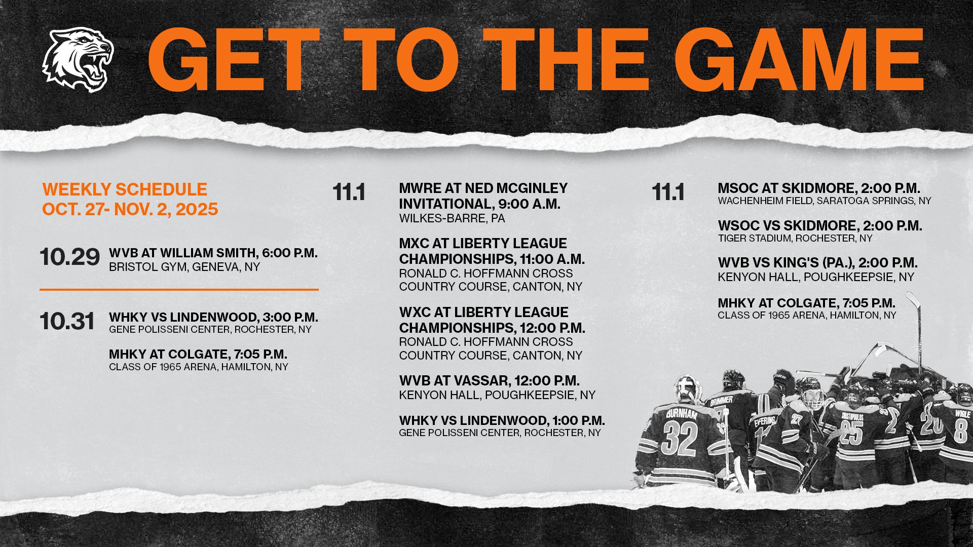  The upcoming schedule for Rochester Institute of Technology athletics for the week of October 27 through November 2, 2025