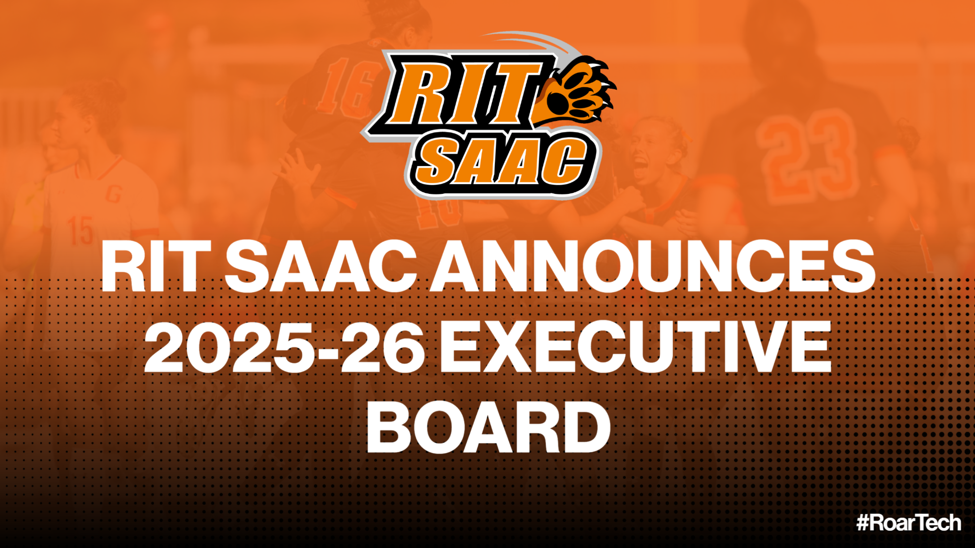 A graphic announcing the 2025-26 RIT SAAC Executive Board