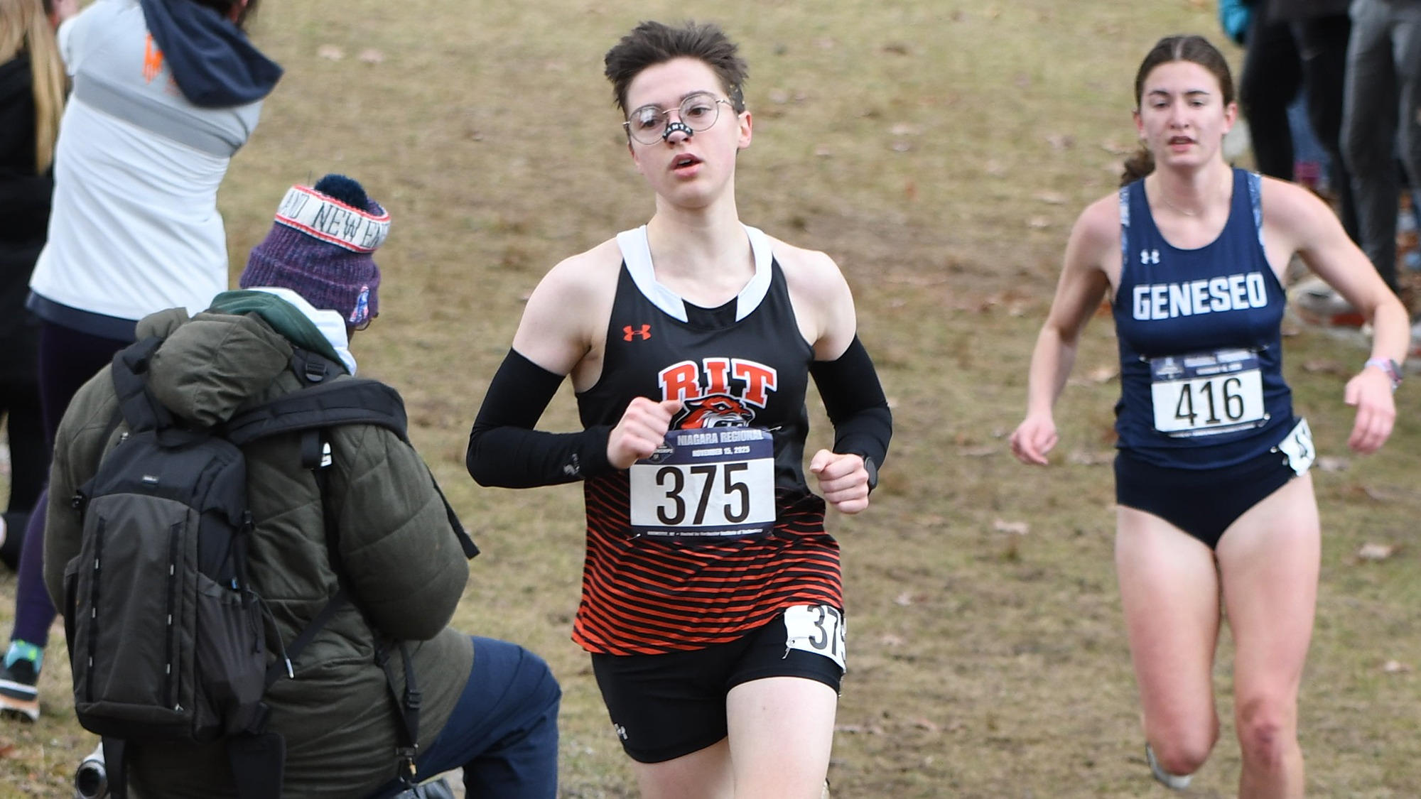 runners compete in the women's NCAA Division III  Niagara Regional Championship race at Genesee Valley Park in Rochester, New York on Saturday, November 15, 2025