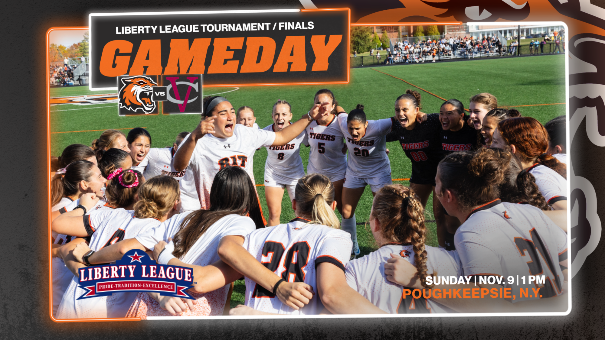 The Rochester Institute of Technology women's soccer team plays Vassar in Poughkeepsie, New York on Sunday, November 9, 2025 for the Liberty League Tournament title
