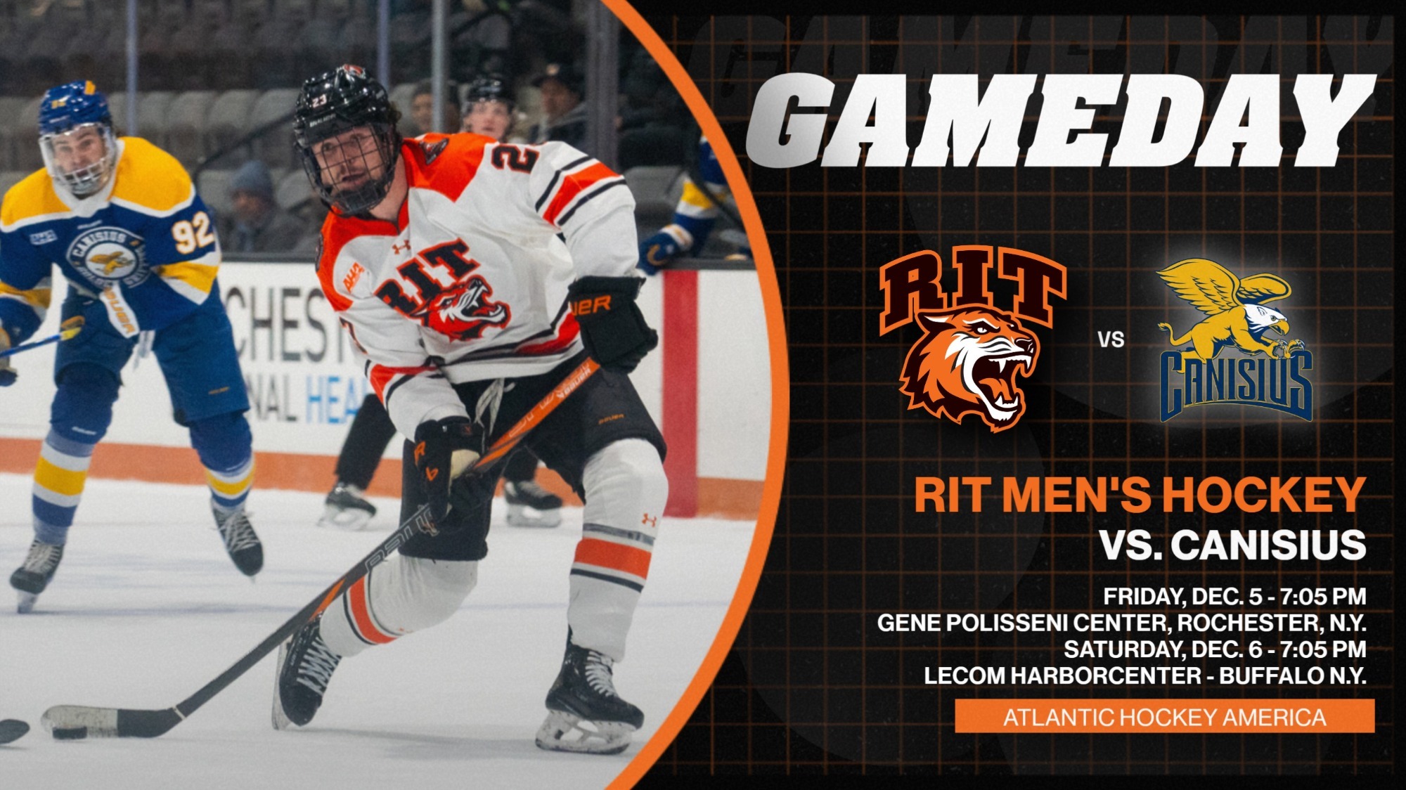 a men's hockey game day graphic versus Canisius