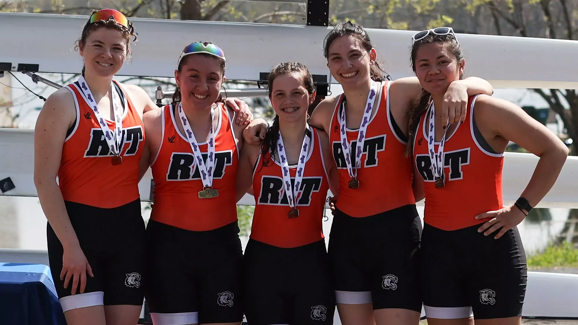 The Rochester Institute of Technology women's rowing novice four team won their race at the 2025 Liberty League Championships