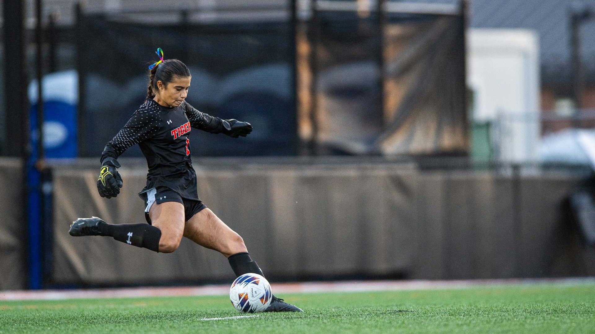 the Rochester Institute of Technology women's goalkeeper takes a goal kick