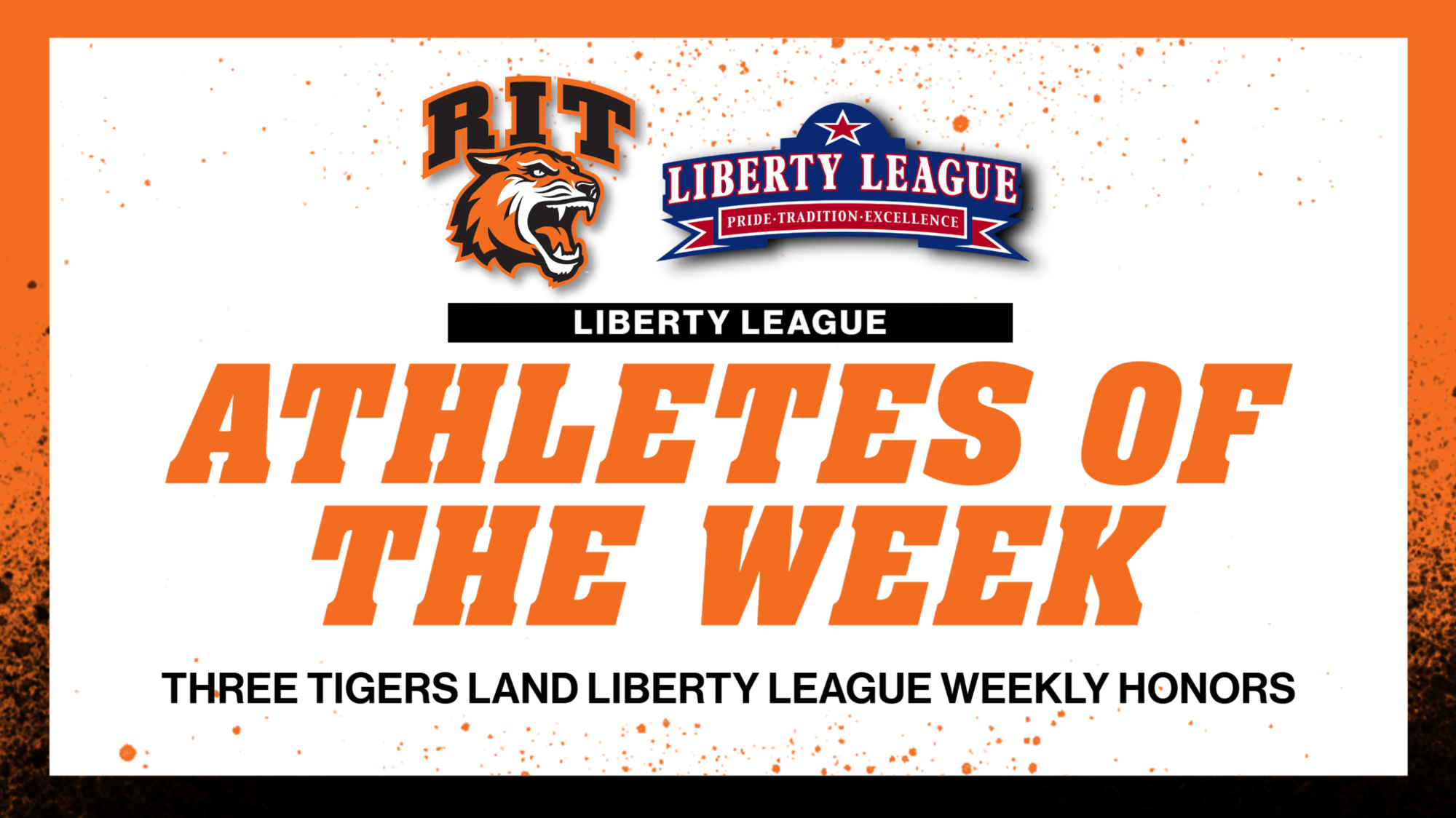 A graphic that announces that three student-athletes earned Liberty League weekly honors