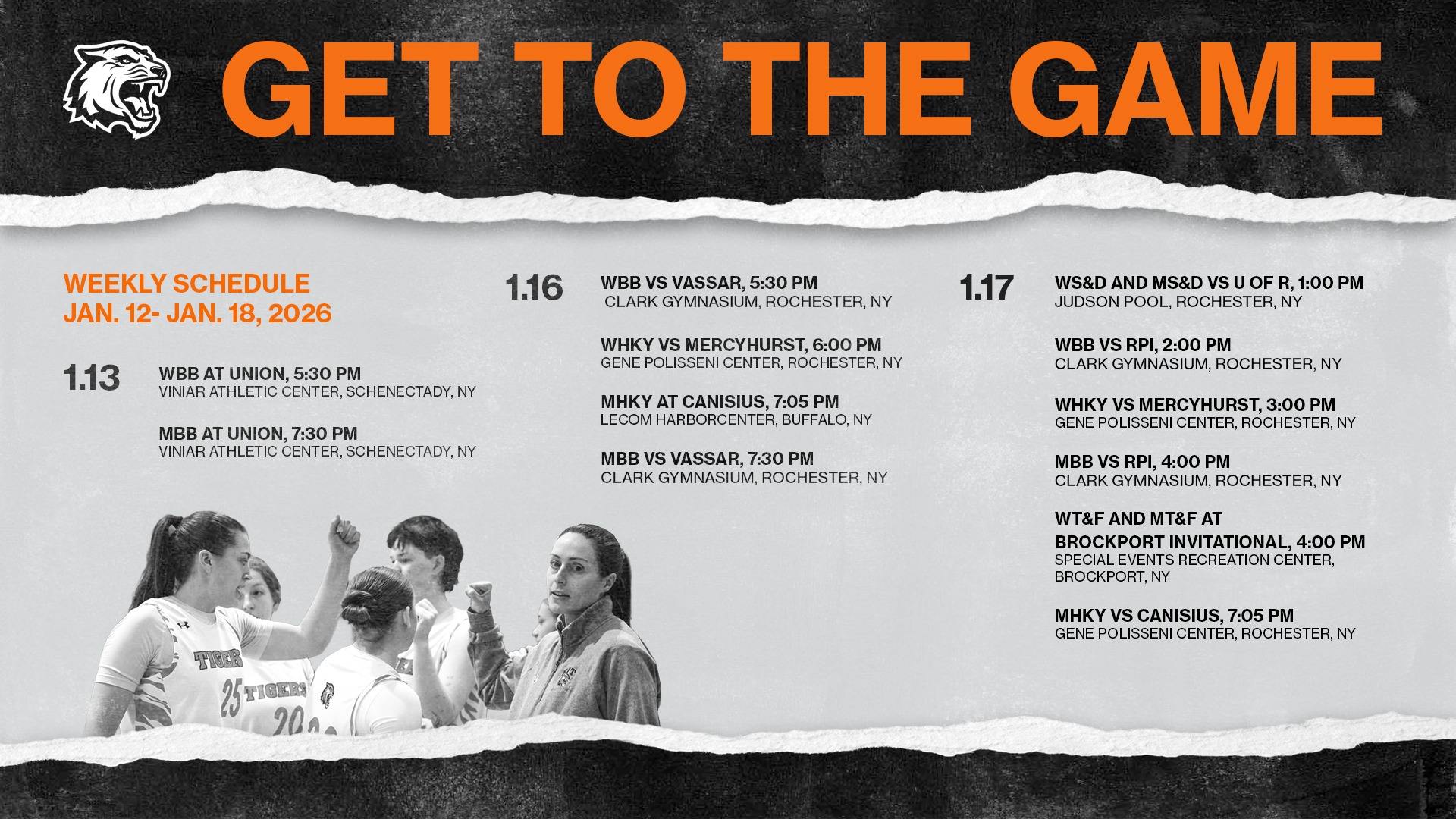 Upcoming schedule for Rochester Institute of technology athletics for the week of January 12 through 18, 2026