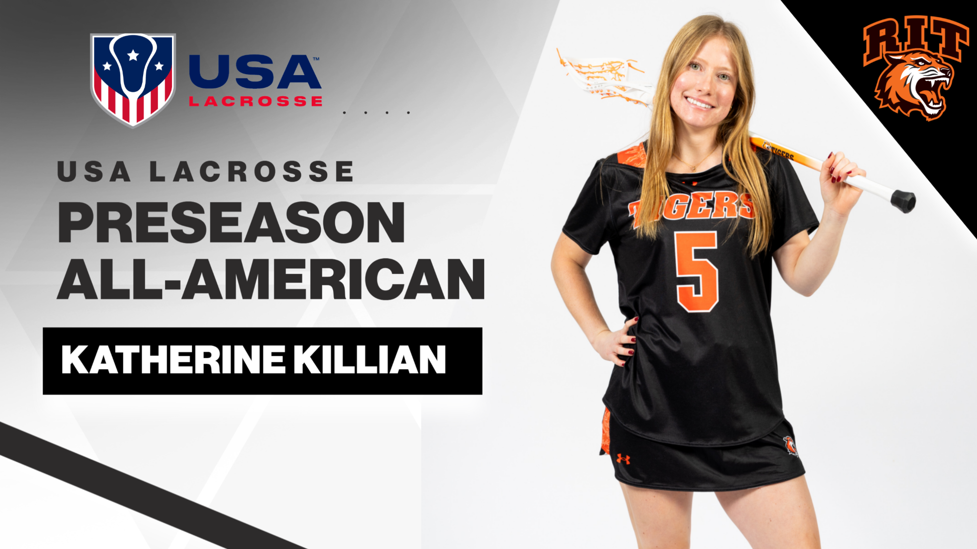 A graphic announcing Katherine Killian as a 2026 USA Lacrosse Preseason All-American 