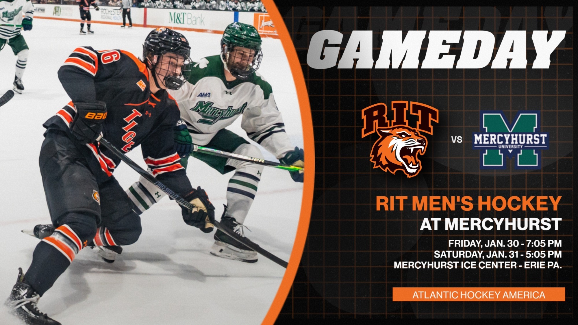 a men's hockey game day graphic vs. mercyhurst