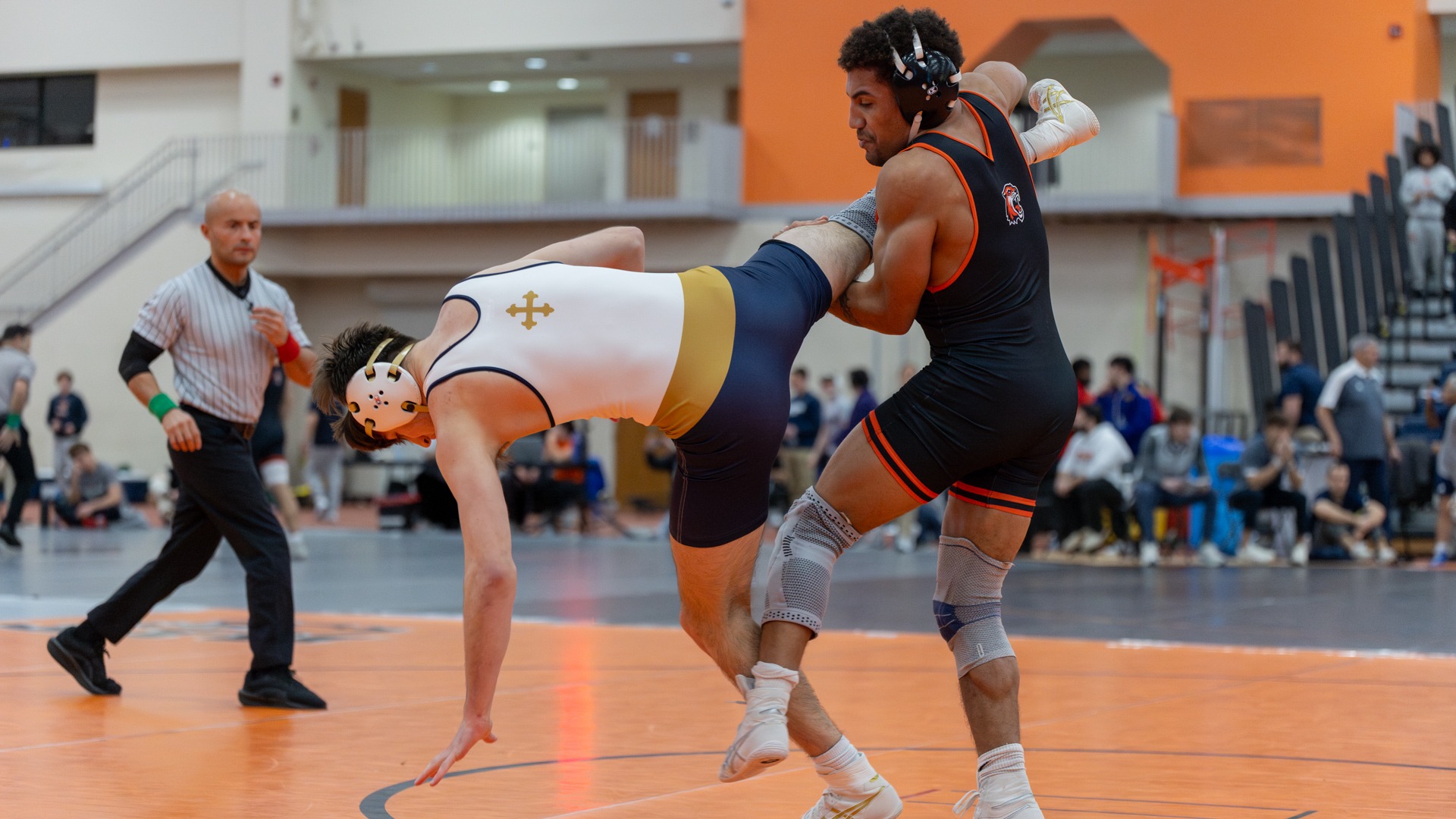 Max Watson takes down his opponent on Friday, Dec. 5, 2025, at Gordon Field House & Activities Center. RIT Wrestling Invitational. (Sophia Buonpane/RIT Sports Network