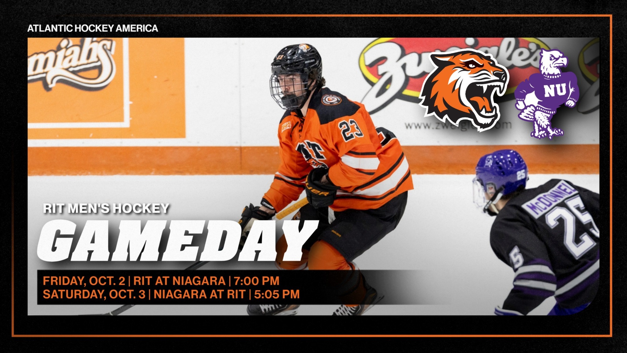 a men's hockey game day graphic versus Niagara