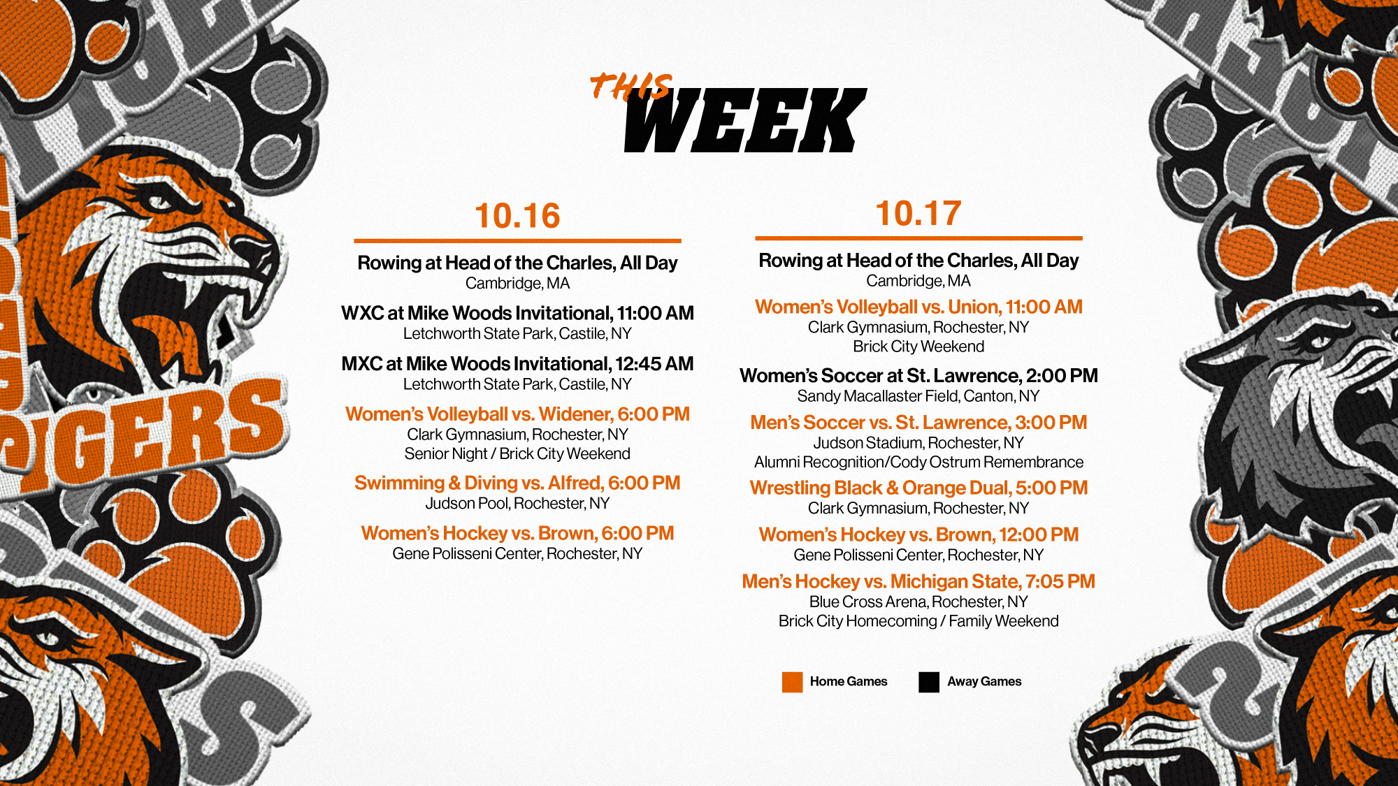 RIT athletics schedule for the week of October 12 through 18, 2026