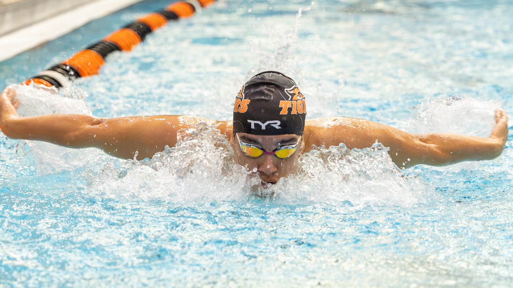 An RIT men's swimmer competes in a race against Alfred on Friday Oct. 16, 2026