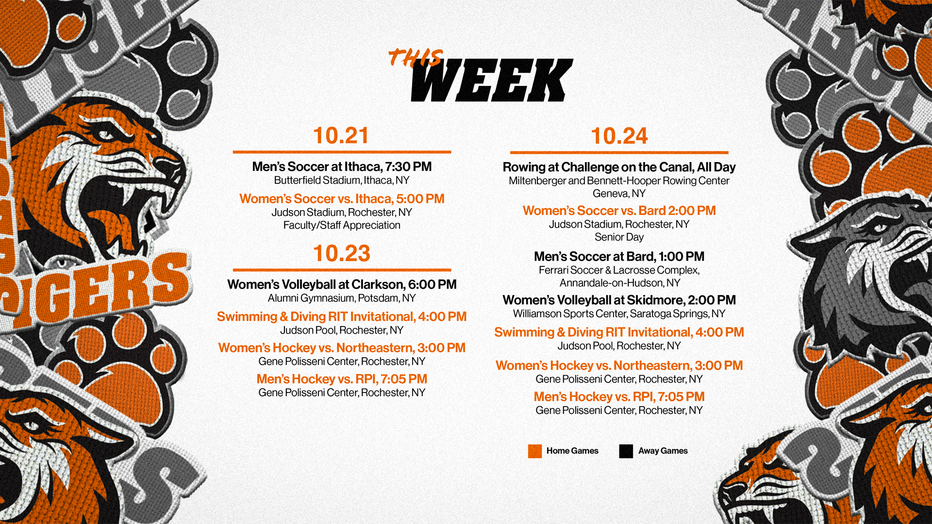 RIT athletics schedule for the week of October 19 through 25, 2026