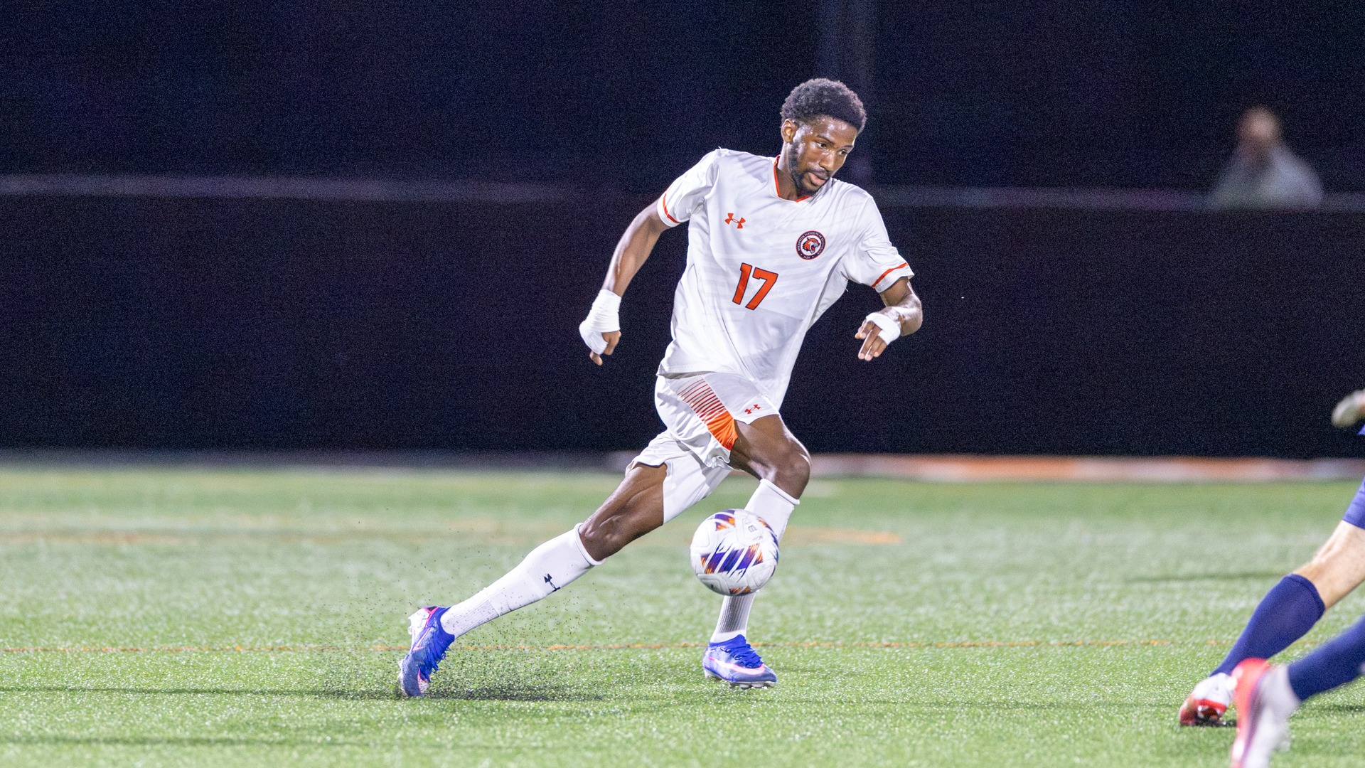 RIT's Idriss Diallo, #17, dribbling with the ball on Wednesday, Oct. 7, 2026, at Thomas Fearey Judson Jr. Stadium. RIT Athletics / Grace Taberski.