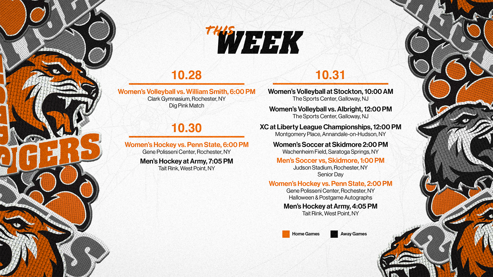 RIT athletics schedule for the week of October 26 through November 1, 2026