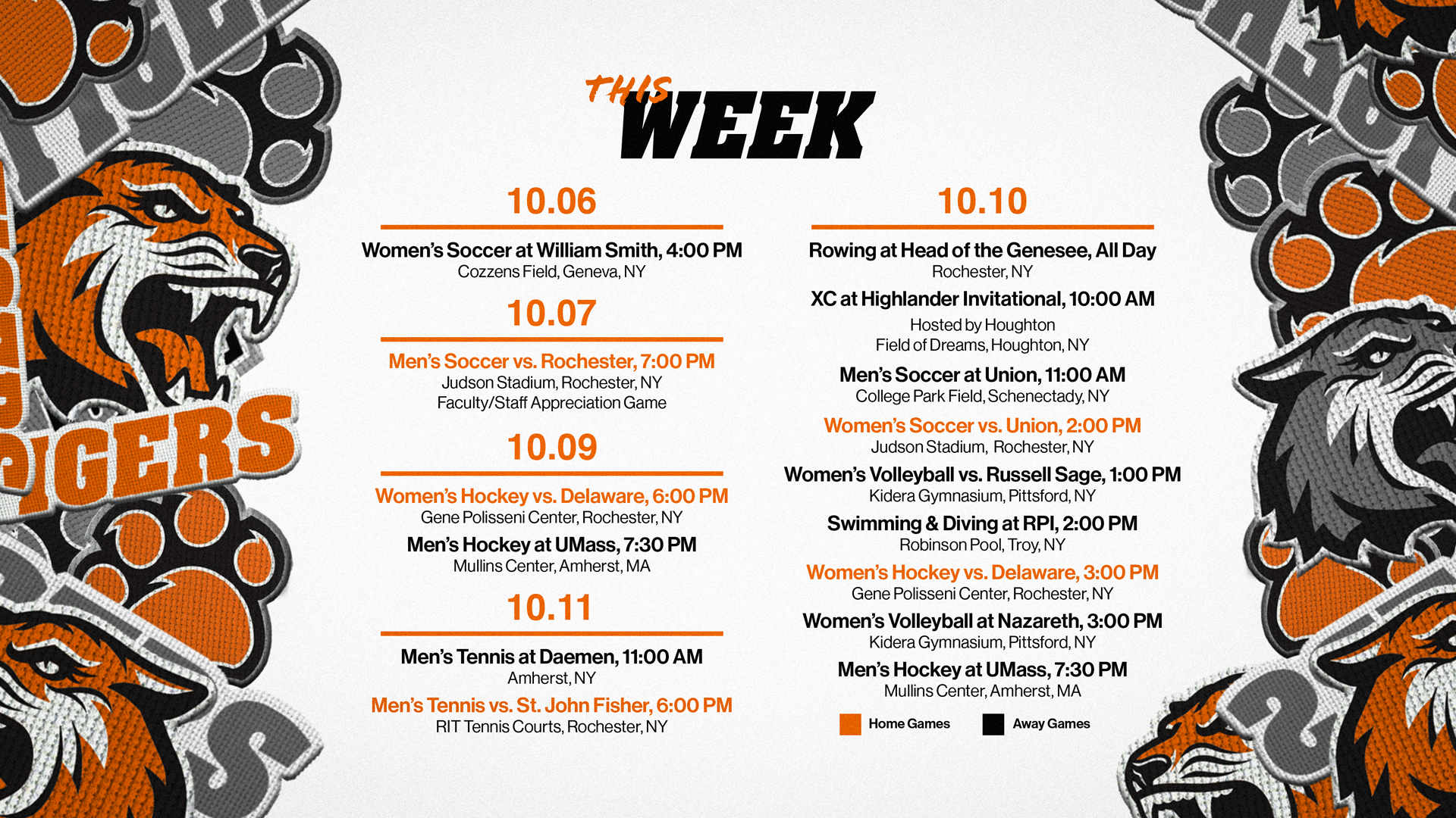 RIT athletics schedule for the week of October 5 through 11, 2026